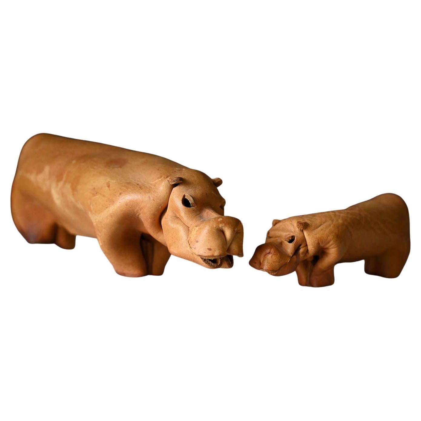 Leather Hippo Pair by Deru Germany, circa 1960 For Sale