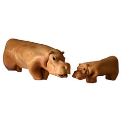 Retro Leather Hippo Pair by Deru Germany, circa 1960