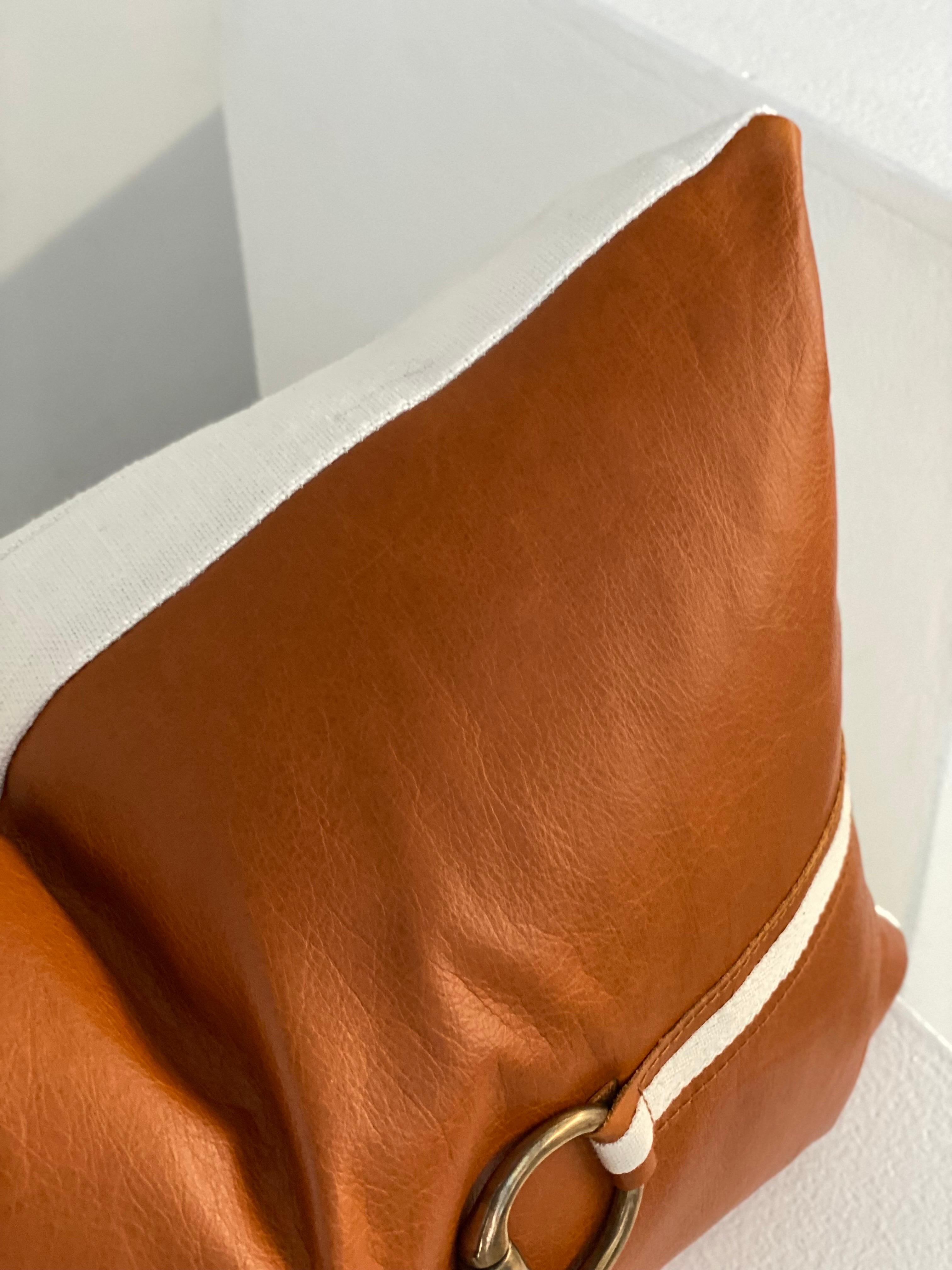 Country Leather Horse Bit Equestrian Pillow, Tan For Sale