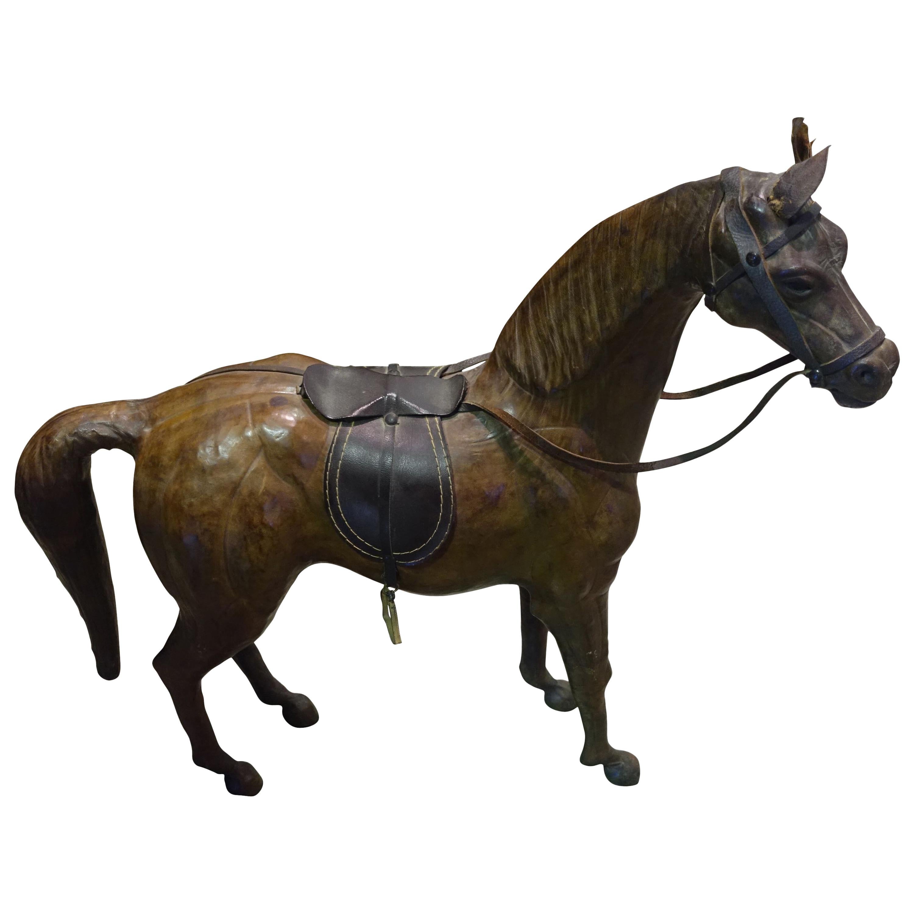Brown Leather with Horse Sculpture, France, 19th Century