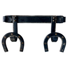 Leather Horseshoe Coat Rack by Jacques Adnet, 1950s France