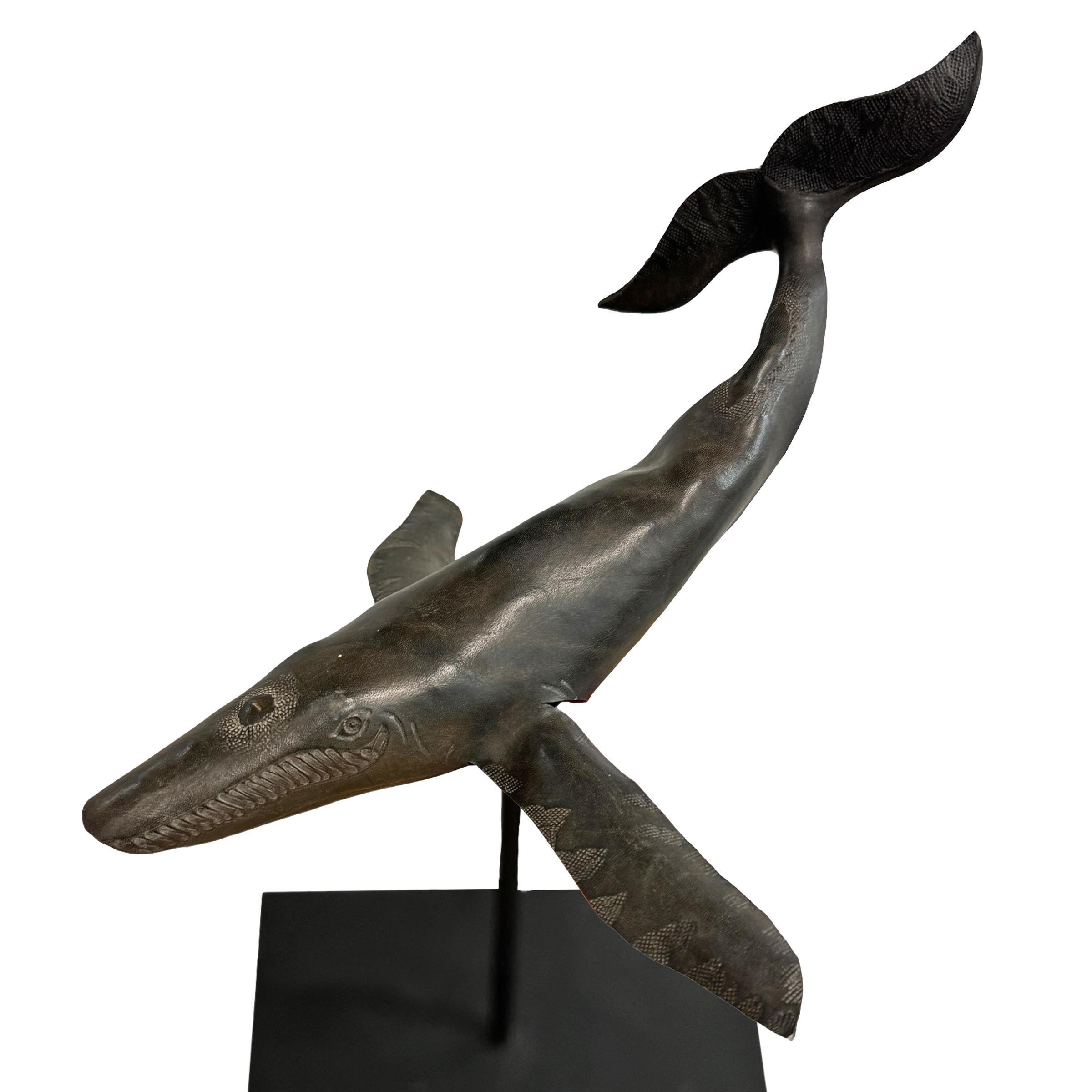 American Leather Humpback Whale on Custom Steel Stand For Sale