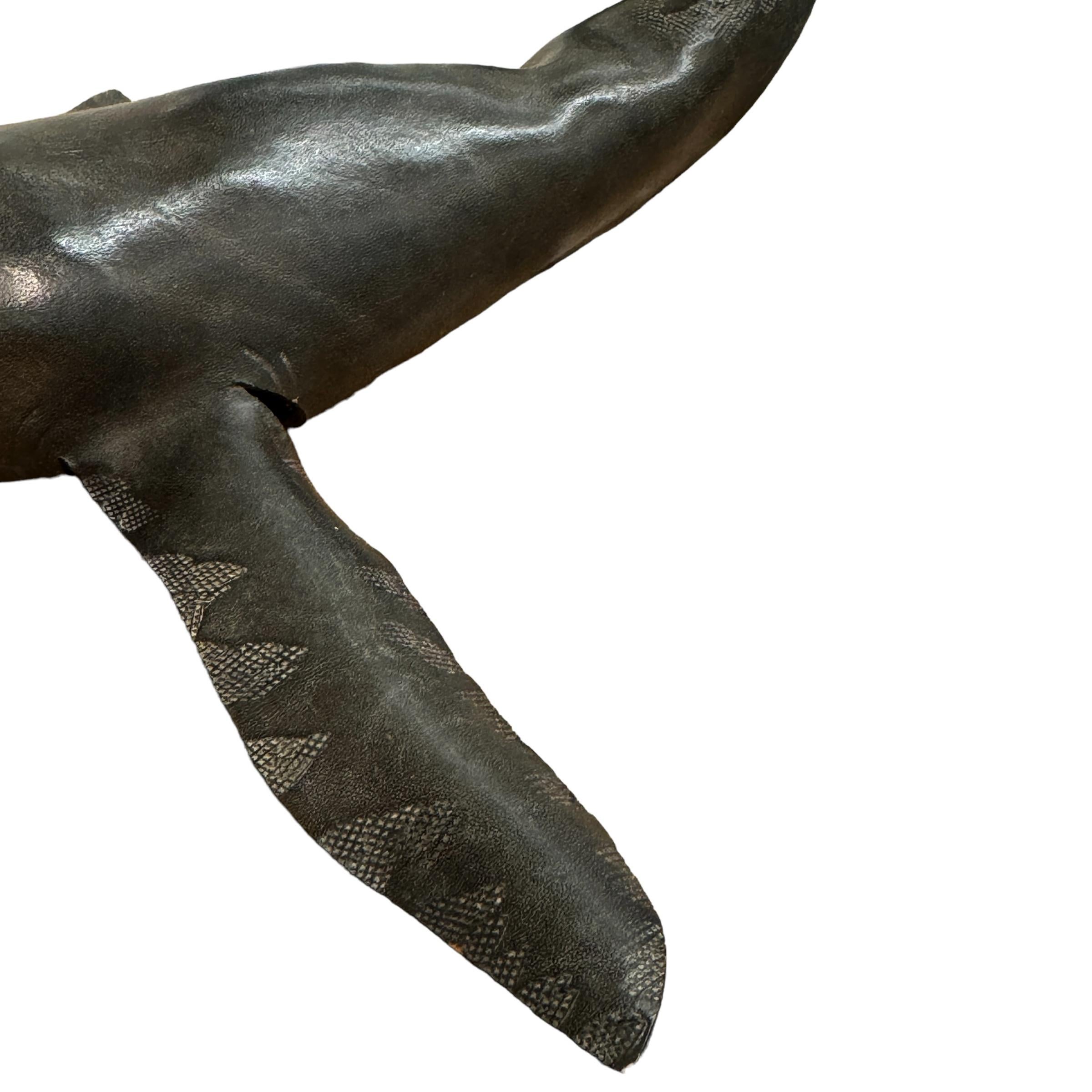 Leather Humpback Whale on Custom Steel Stand In Good Condition For Sale In Chicago, IL