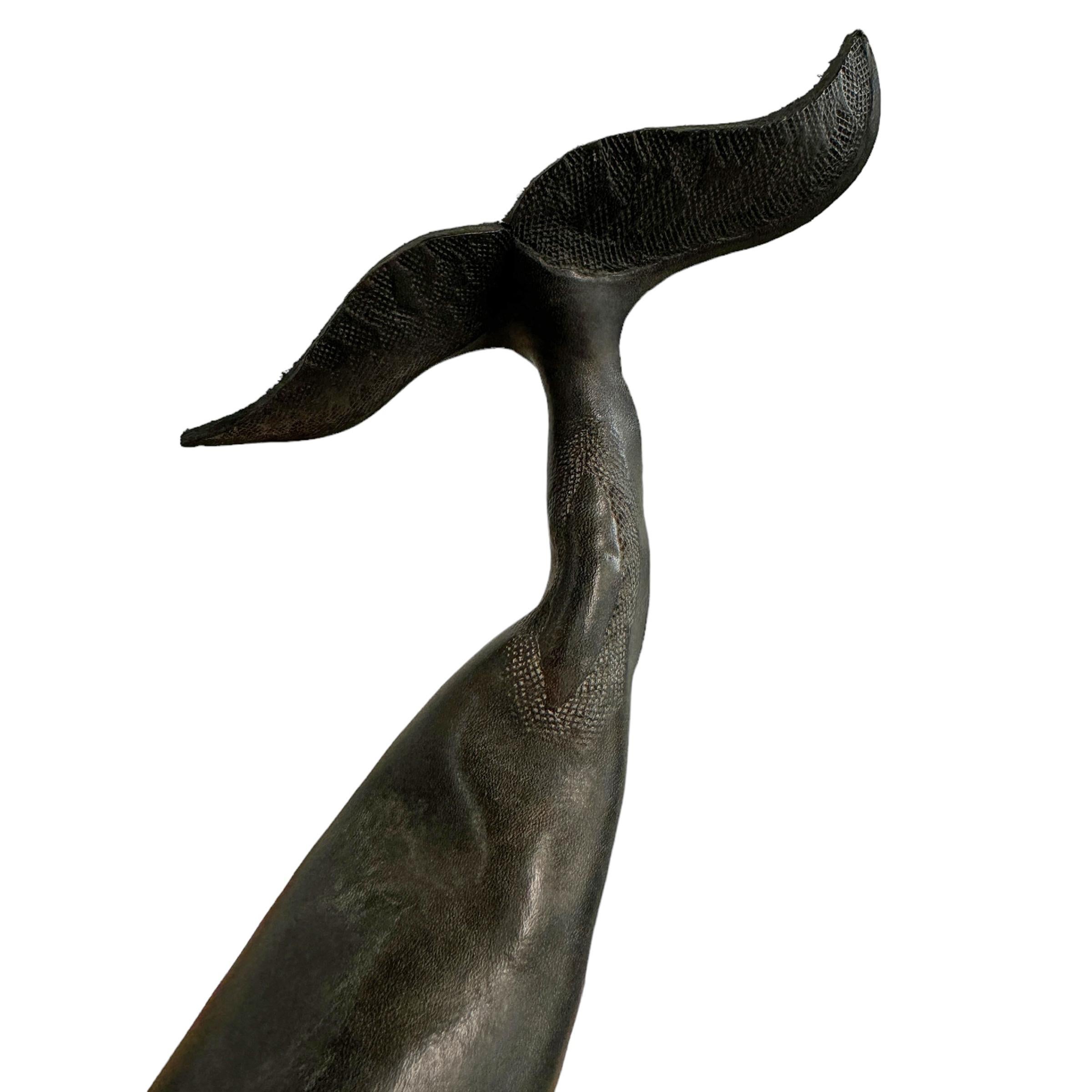 Leather Humpback Whale on Custom Steel Stand For Sale 1
