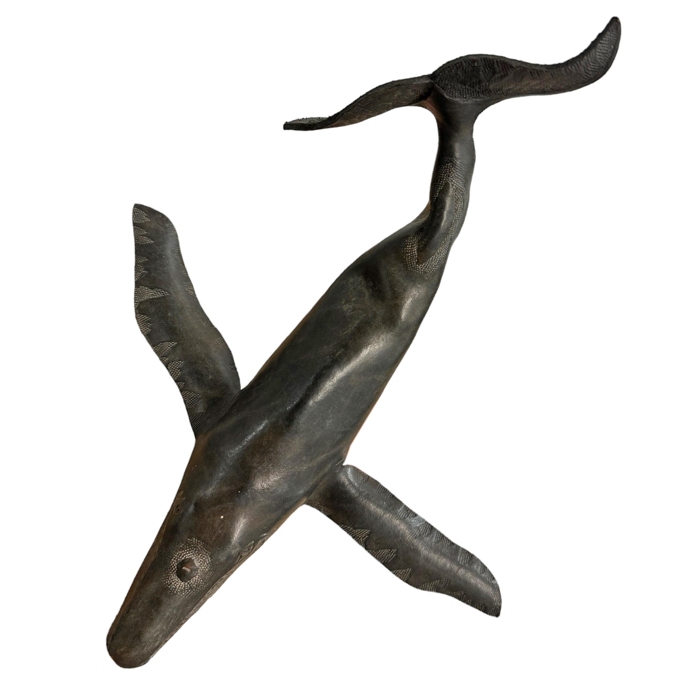Leather Humpback Whale on Custom Steel Stand For Sale 2
