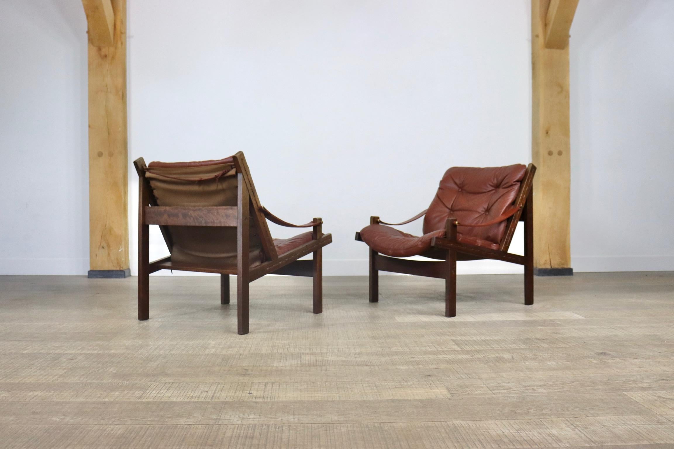 Mid-20th Century Leather Hunter Chairs by Torbjørn Afdal for Bruksbo, 1960s
