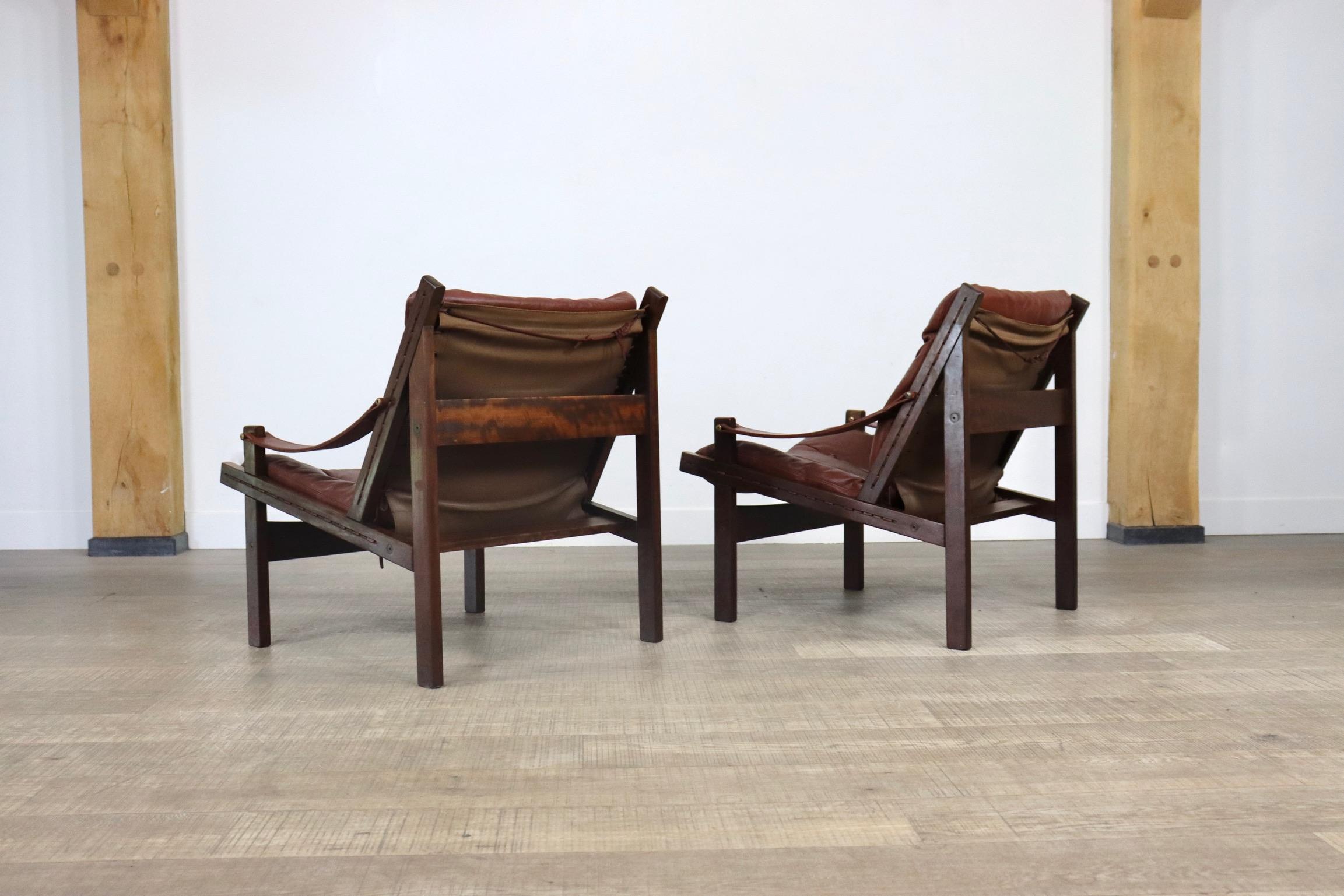 Leather Hunter Chairs by Torbjørn Afdal for Bruksbo, 1960s 1