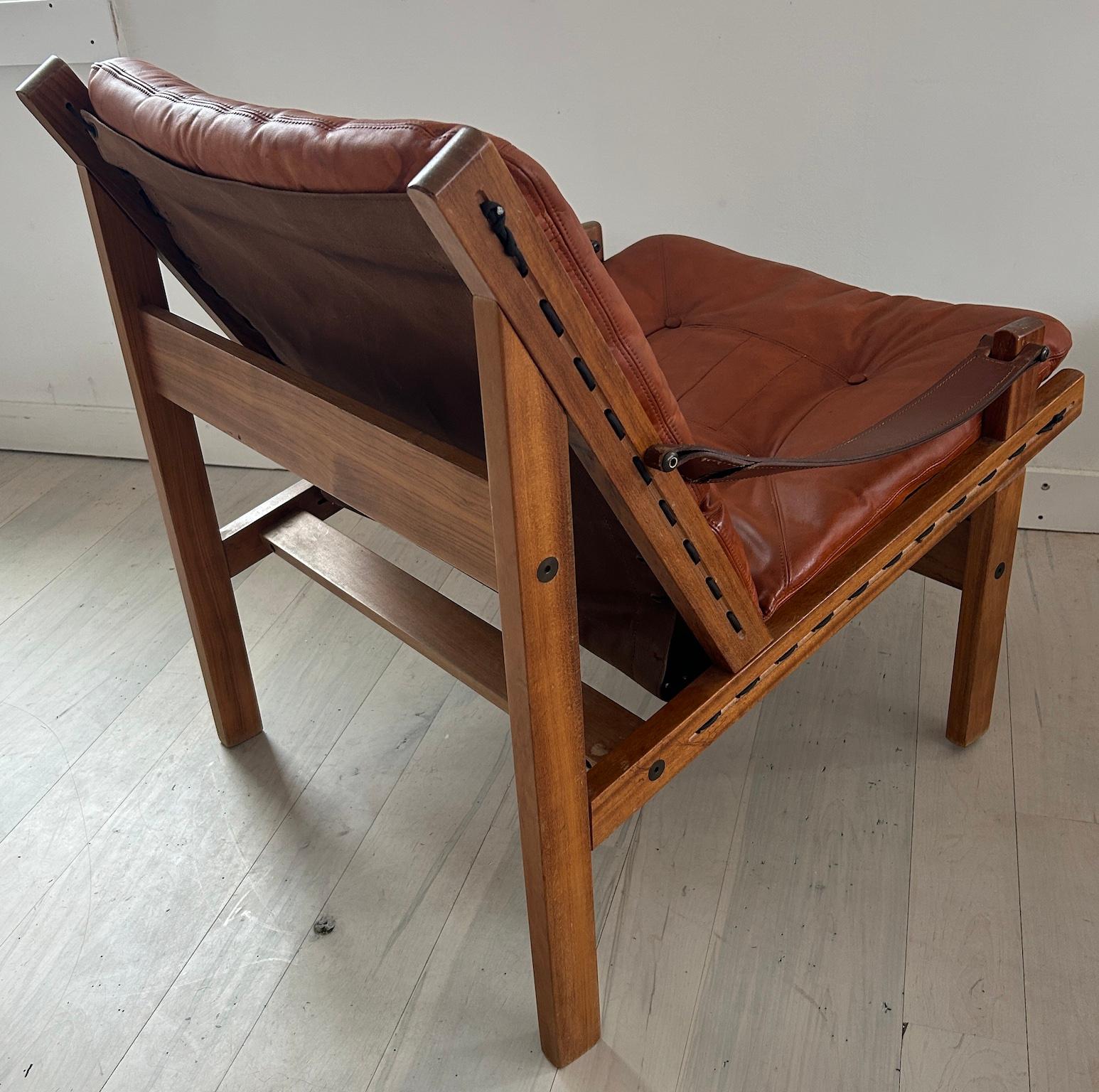 Norwegian Leather Hunter Safari Lounge Chair and ottoman by Torbjørn Afdal for Bruksbo