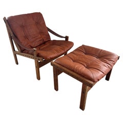 Leather Hunter Safari Lounge Chair and ottoman by Torbjørn Afdal for Bruksbo