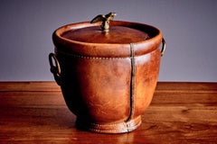 Mid-Century Vintage Leather Ice Bucket with Brass Eagle Handle