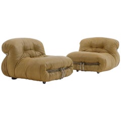 Leather Italian Midcentury Soriana Lounge Chairs by Afra 
Tobia Scarpa, 1960s