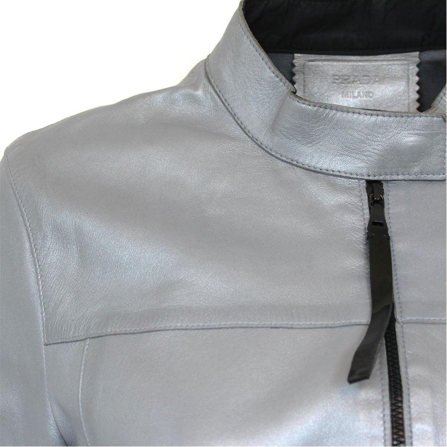Gray Prada Leather jacket size 44 For Sale
