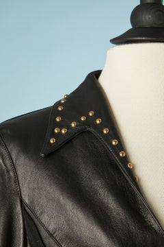 Leather jacket with gold metal studs and leather fringes Thierry Mugler Couture