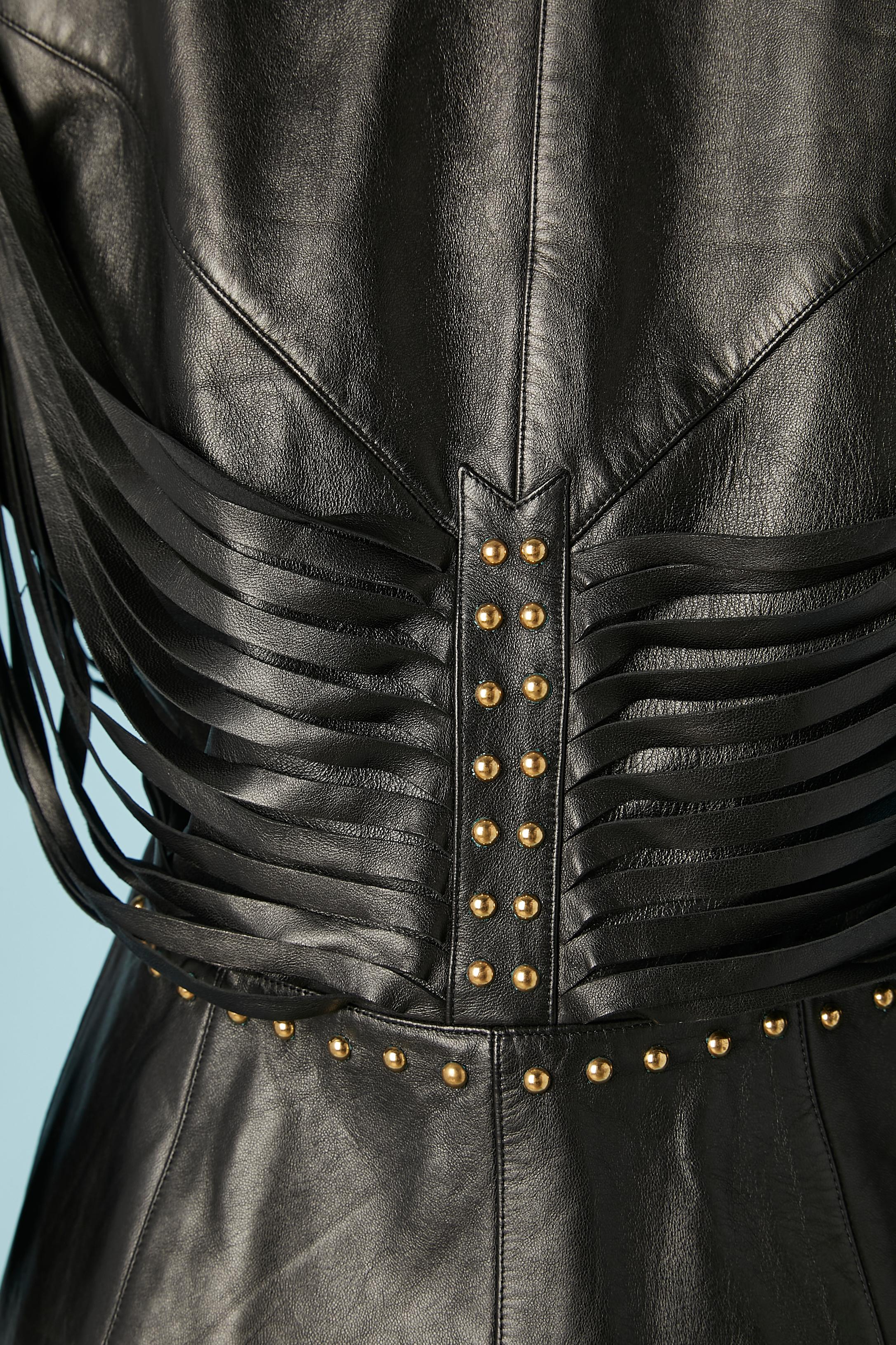 Leather jacket with gold metal studs and leather fringes Thierry Mugler Couture 1