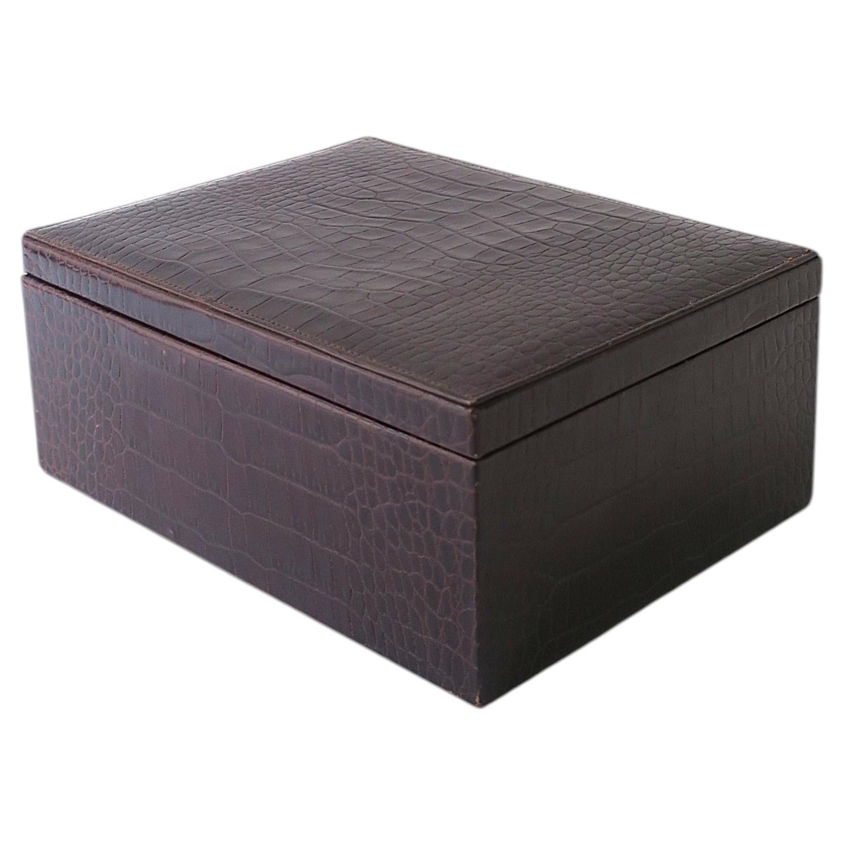 Leather Jewelry Box Crocodile Style, Ralph Lauren Style, circa 1990s For Sale