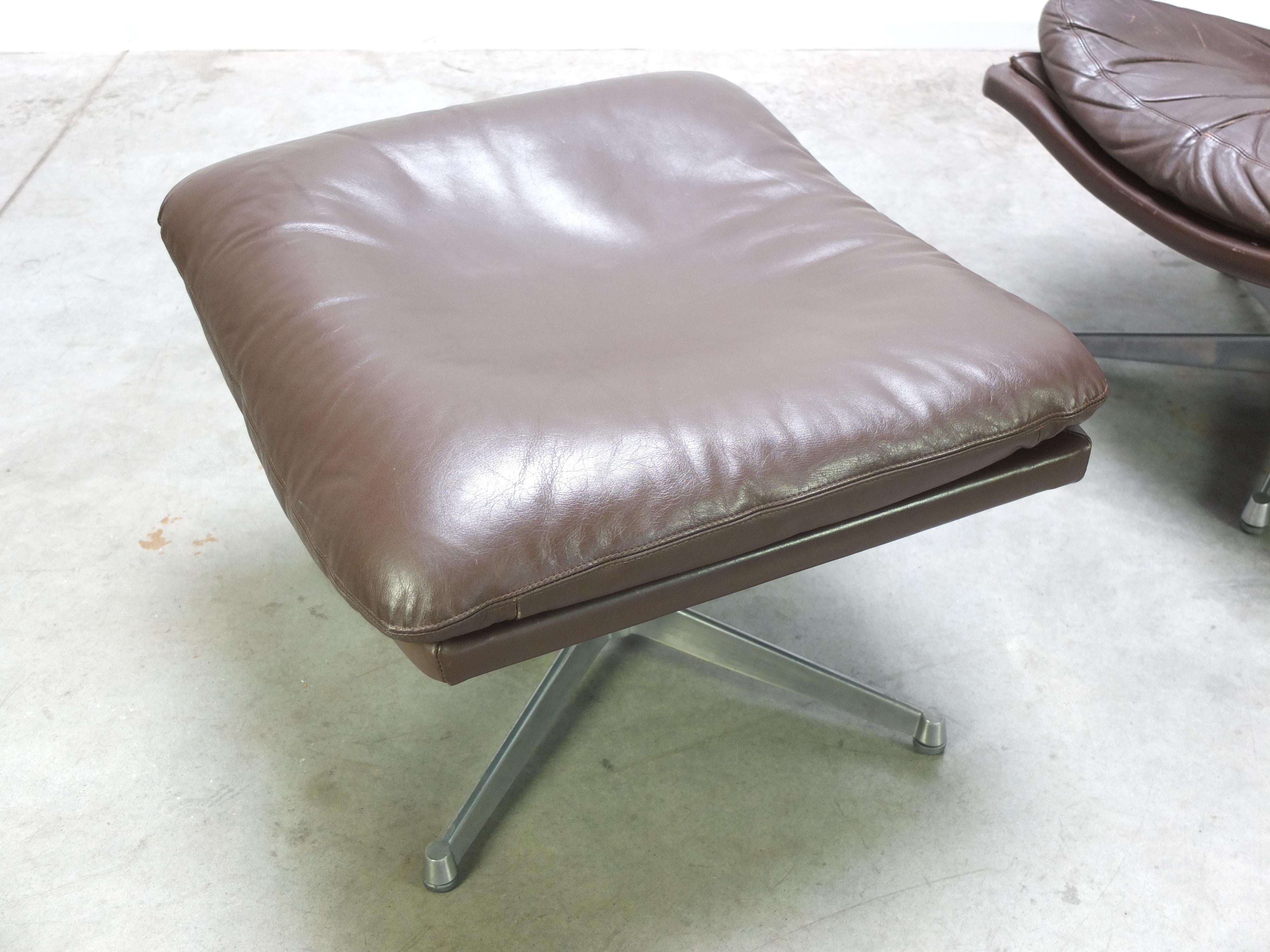 Swiss Leather King Lounge Chair with Ottoman by André Vandenbeuck for Strässle, 1960s