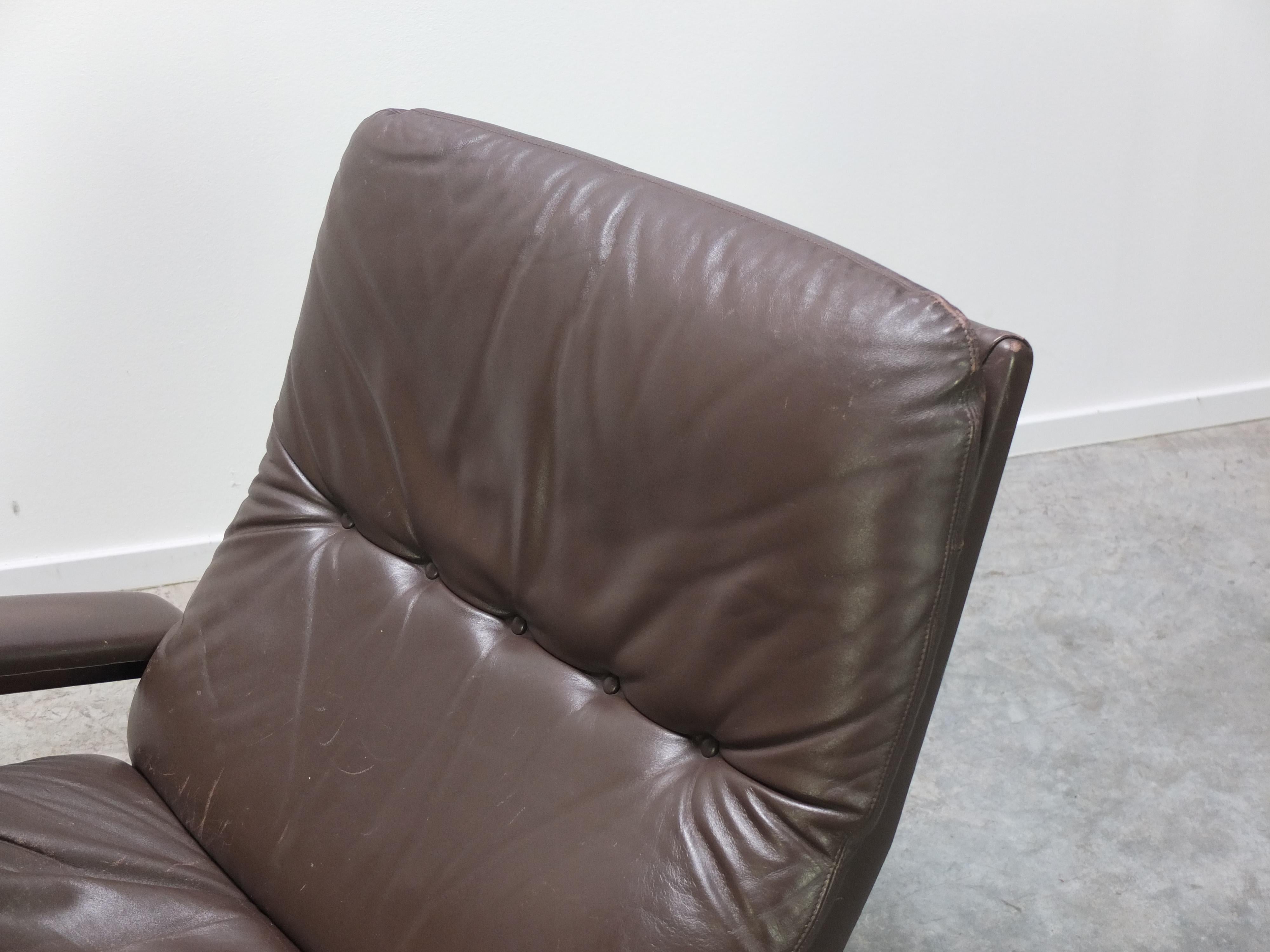 Leather King Lounge Chair with Ottoman by André Vandenbeuck for Strässle, 1960s 1