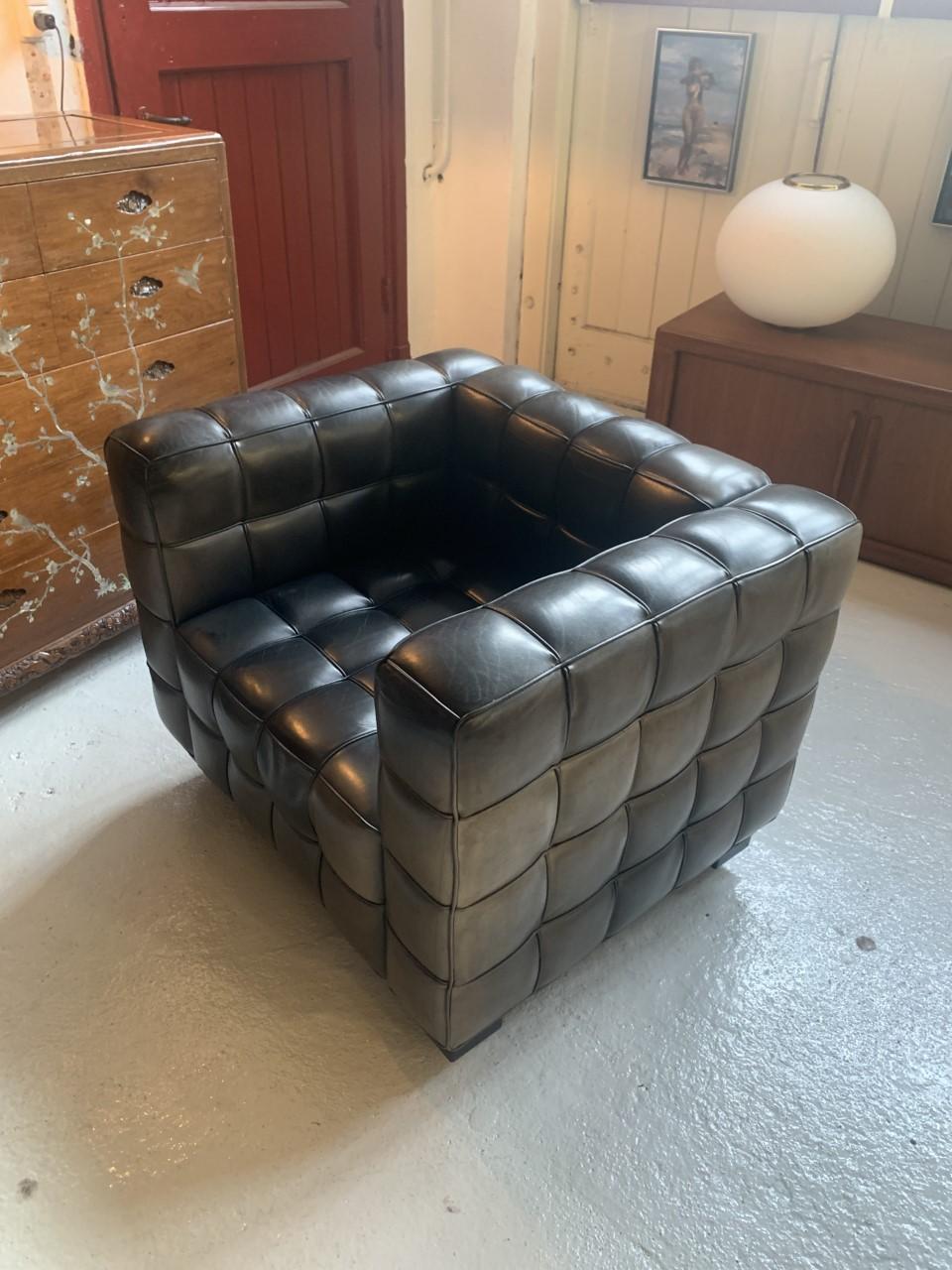 Bauhaus Leather Kubus Lounge Chair by Josef Hoffmann, Wittmann, Black Leather