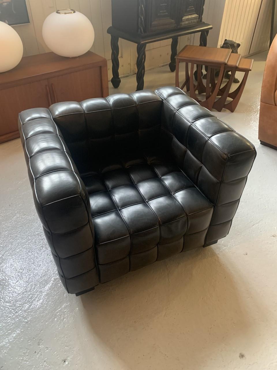 Leather Kubus Lounge Chair by Josef Hoffmann, Wittmann, Black Leather In Good Condition In BUSSUM, NH