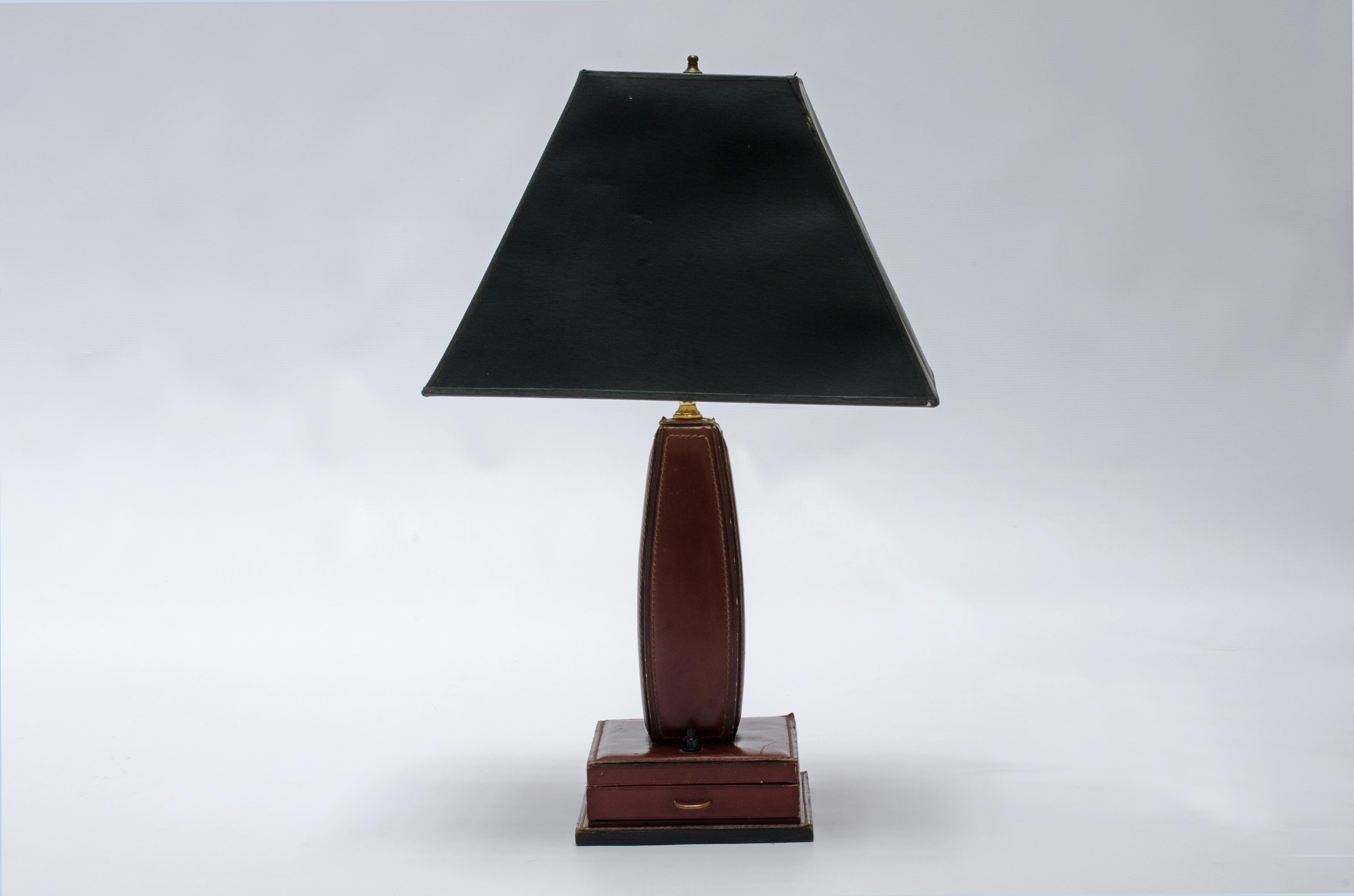French Leather Lamp by Jacques Adnet