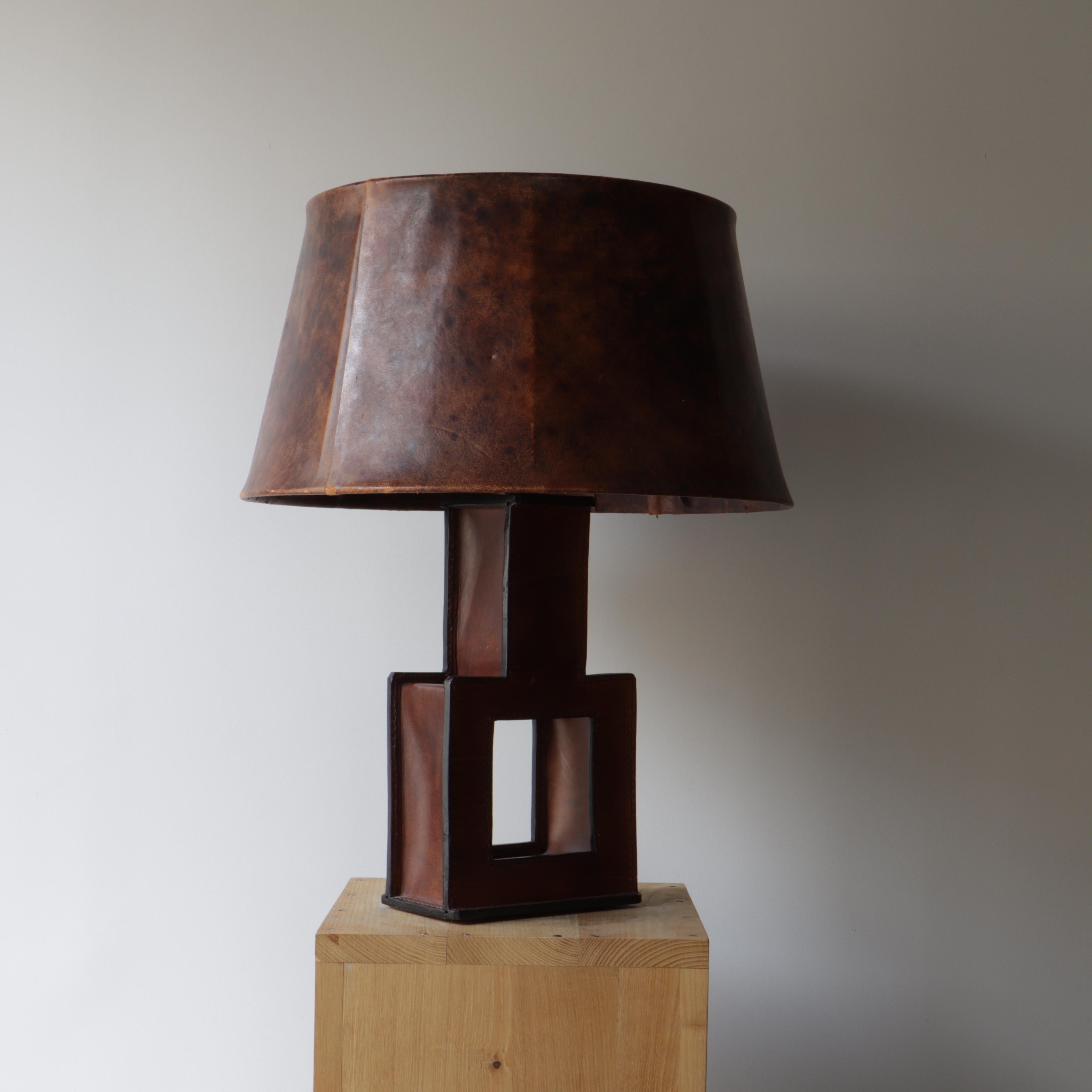 French Leather Lamp For Sale