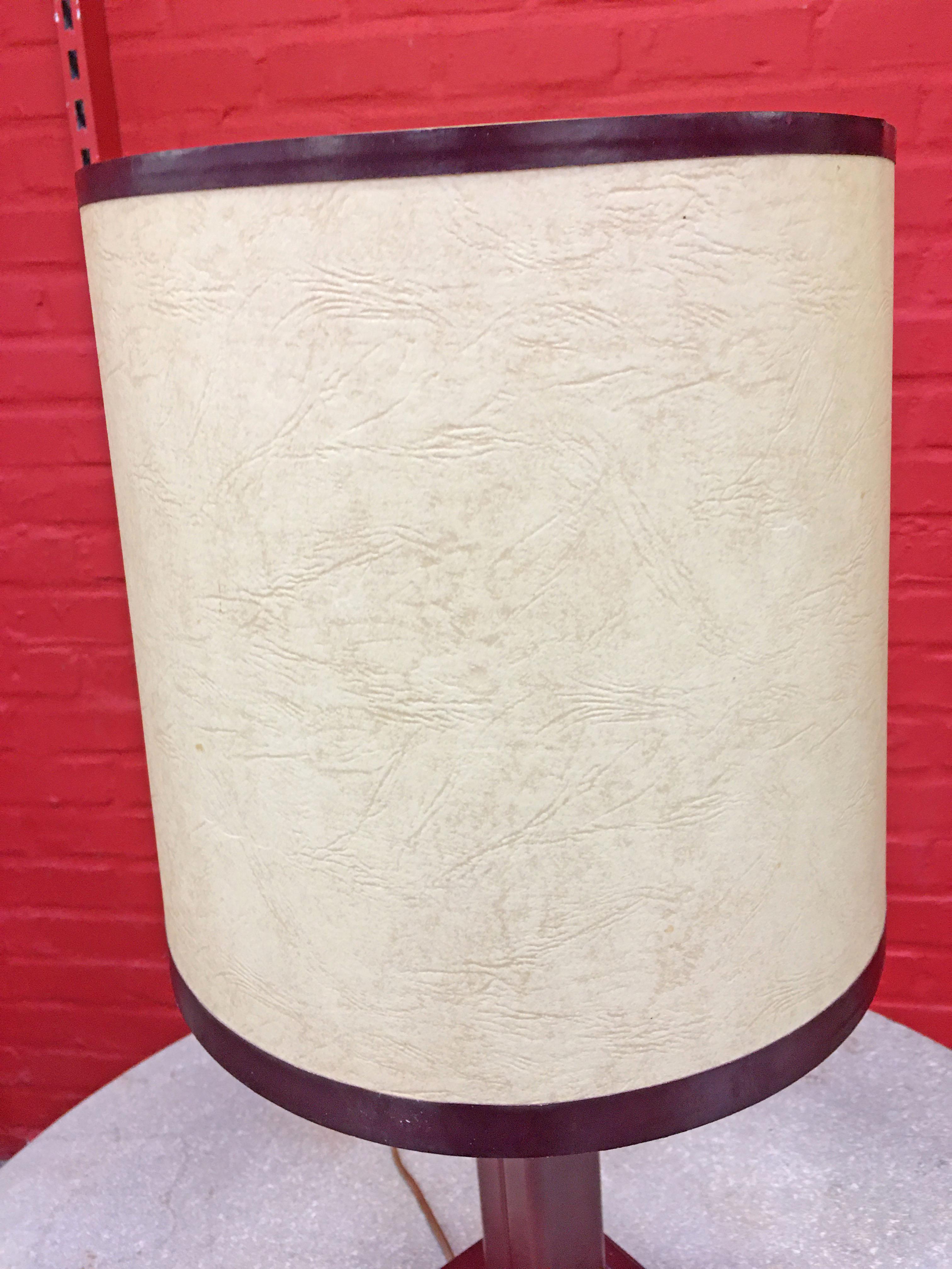 French Leather Lamp in the Style of Jacques Adnet, circa 1950, Original Lampshade For Sale