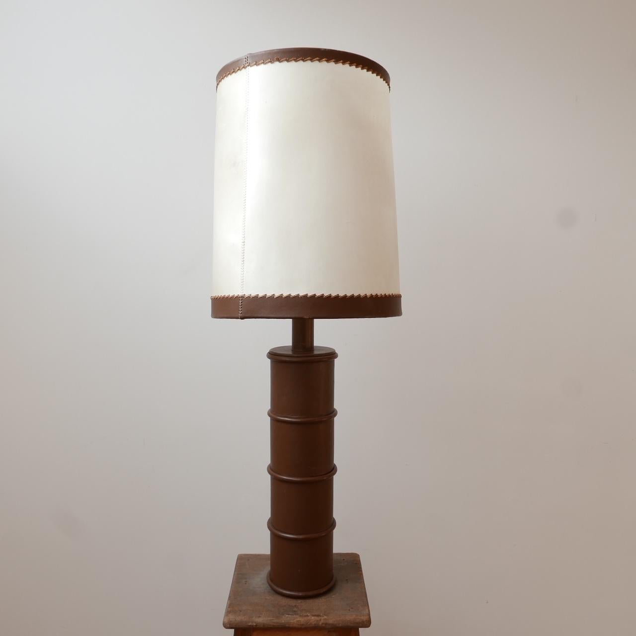 20th Century Leather Large Belgium Mid-Century Table Lamp