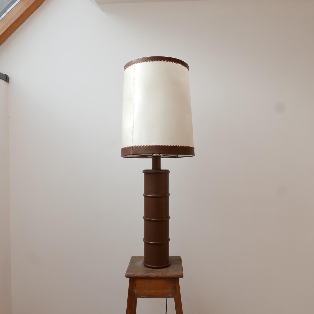 Leather Large Belgium Mid-Century Table Lamp 1