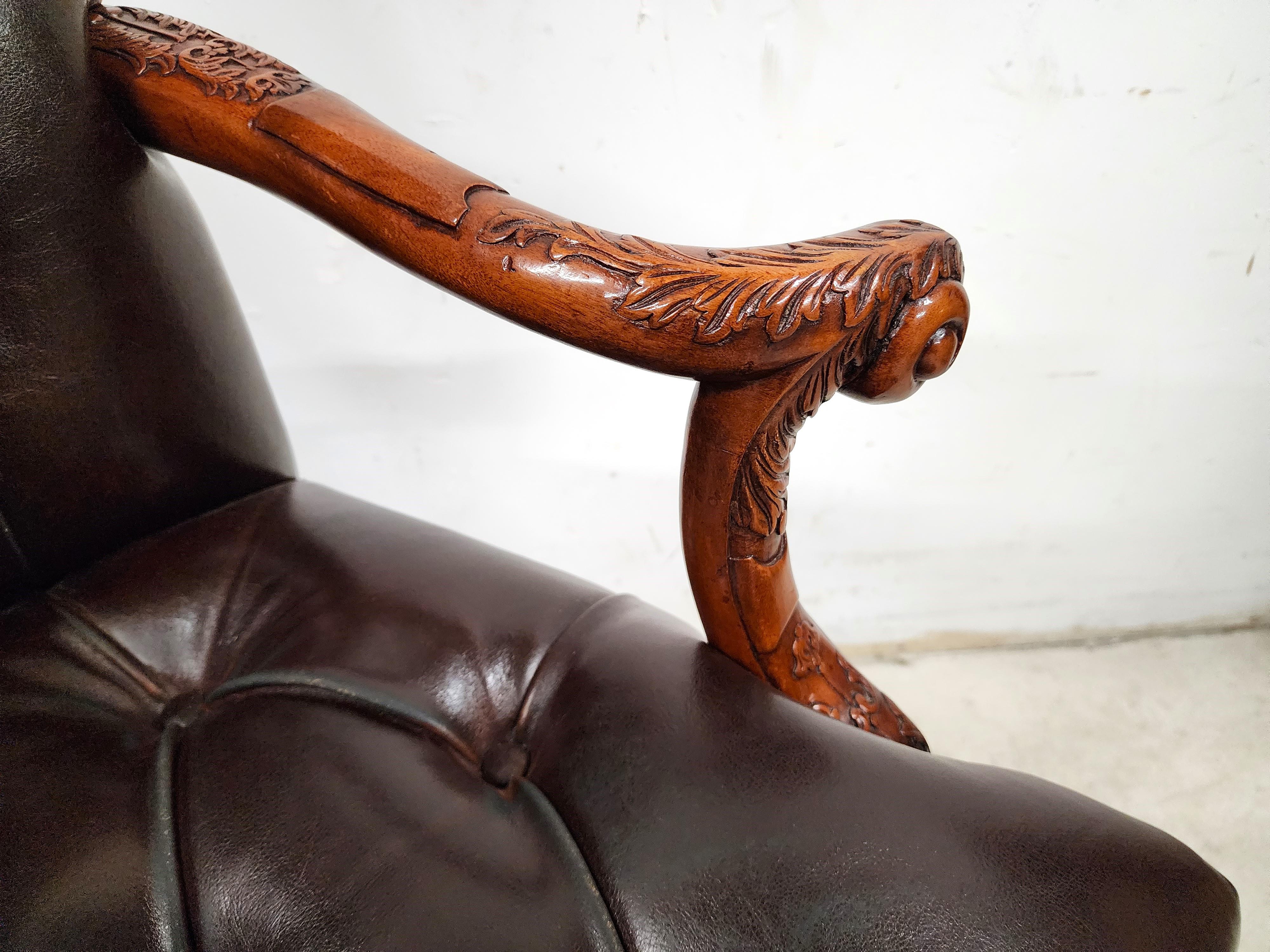 Late 20th Century Leather Library Armchair by Theodore Alexander For Sale