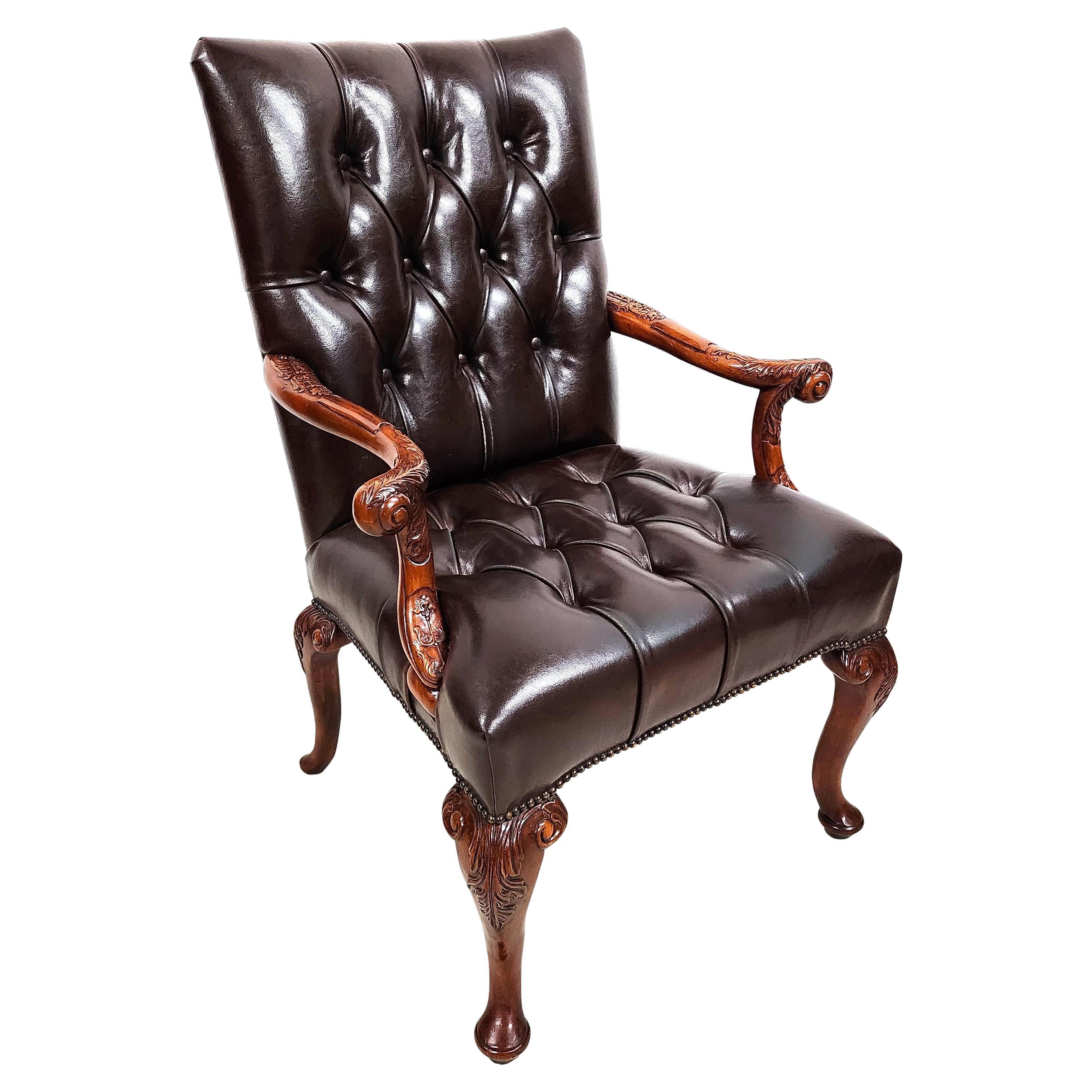 Leather Library Armchair by Theodore Alexander For Sale