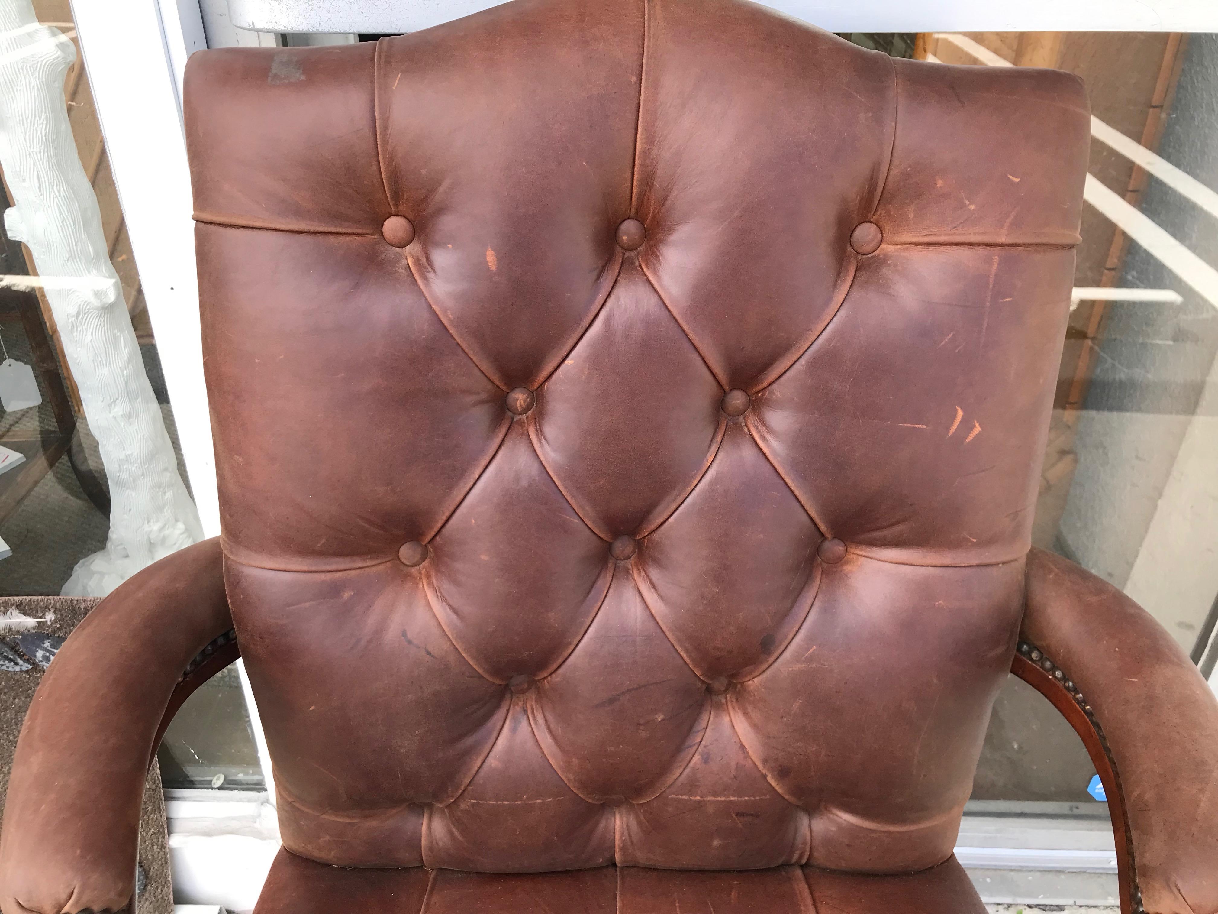 Leather Library Armchair For Sale 4