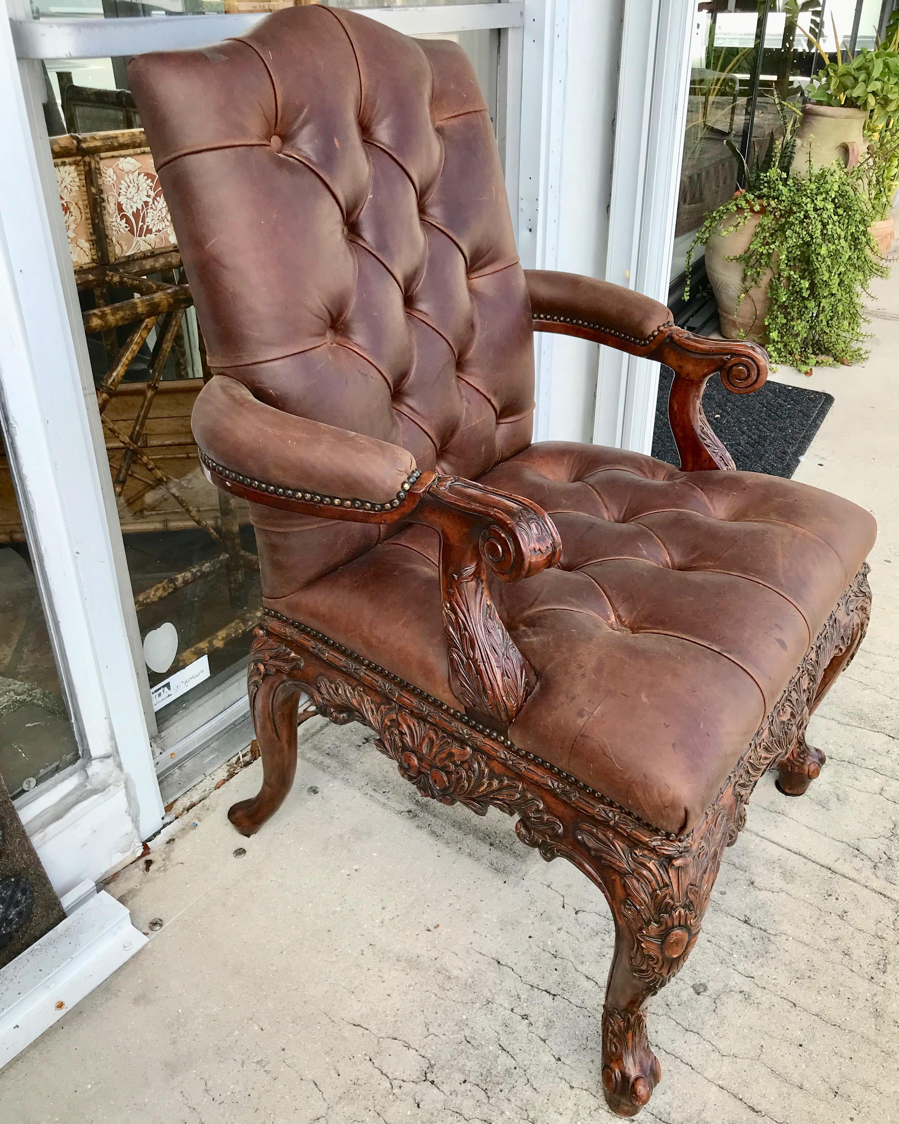 Leather Library Armchair For Sale 9
