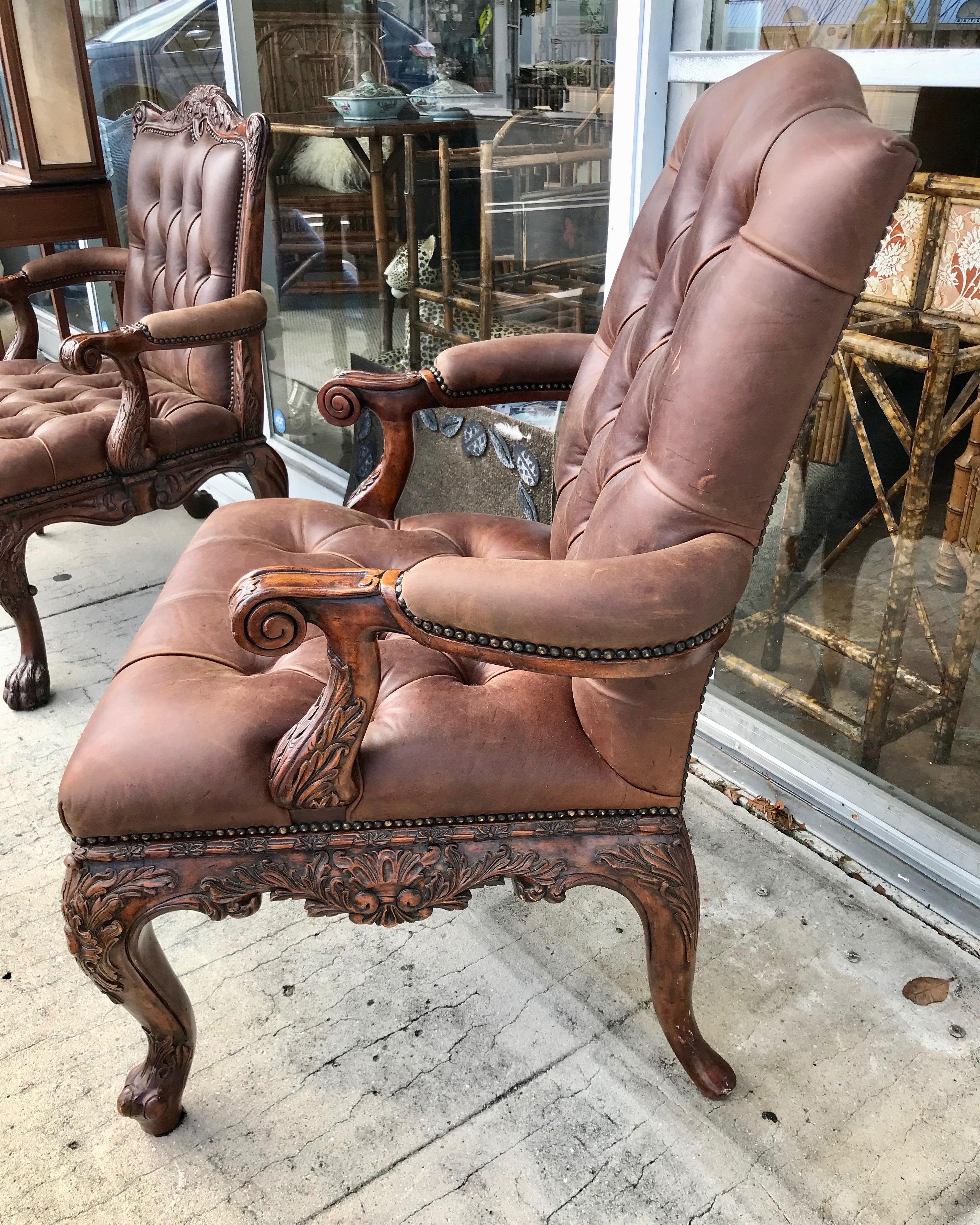 Leather Library Armchair In Good Condition For Sale In West Palm Beach, FL