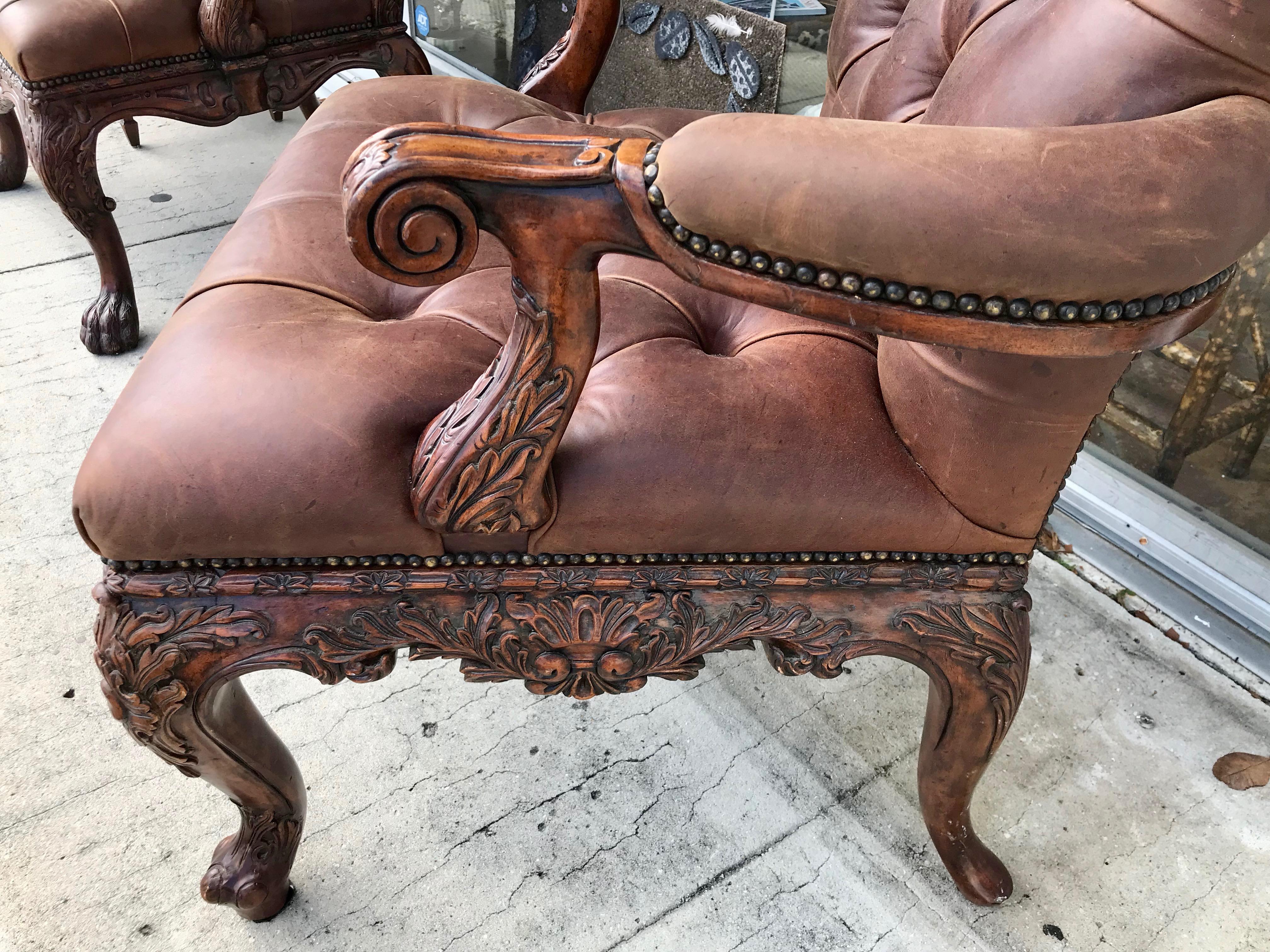 20th Century Leather Library Armchair For Sale