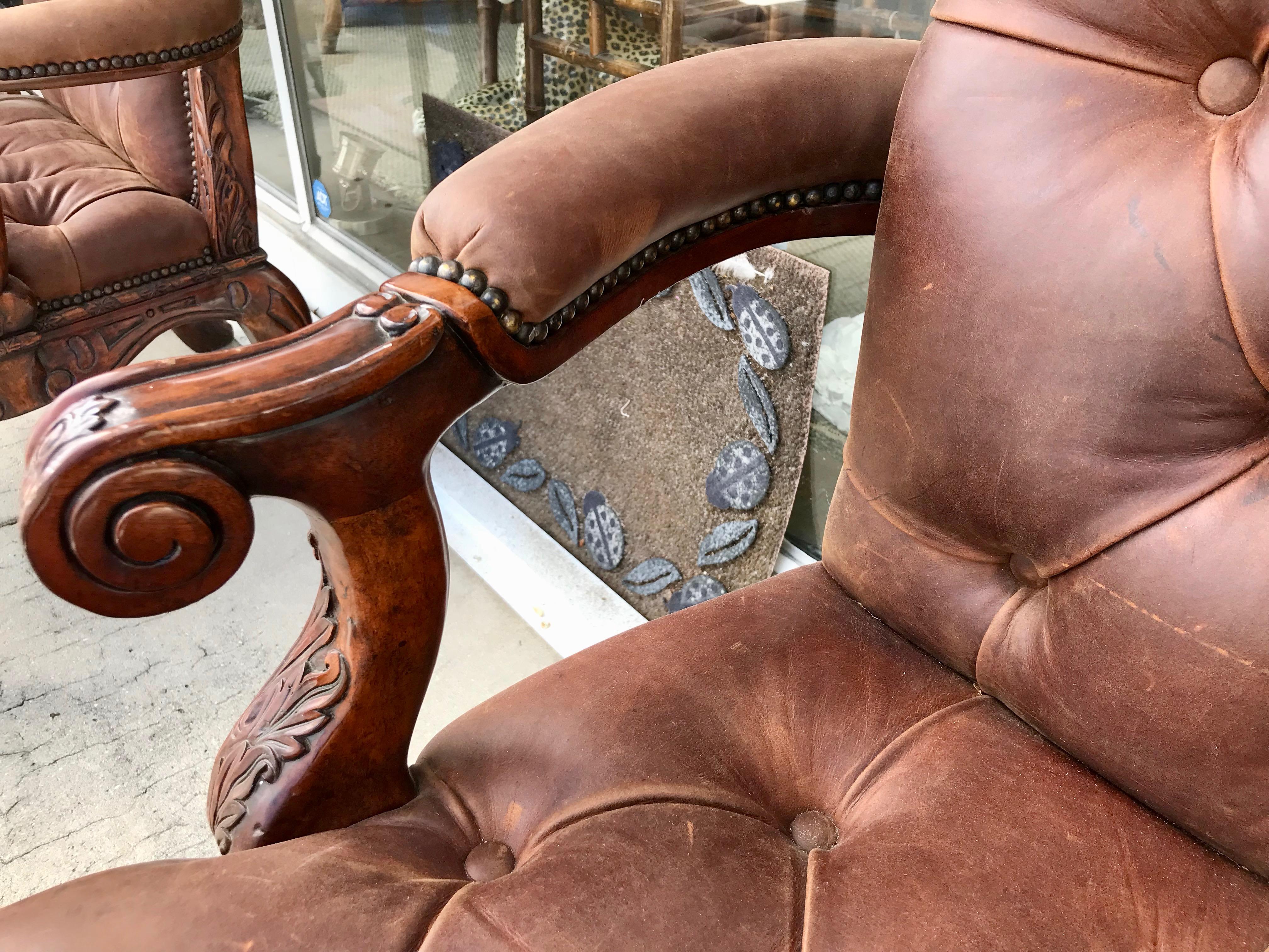 Leather Library Armchair For Sale 1