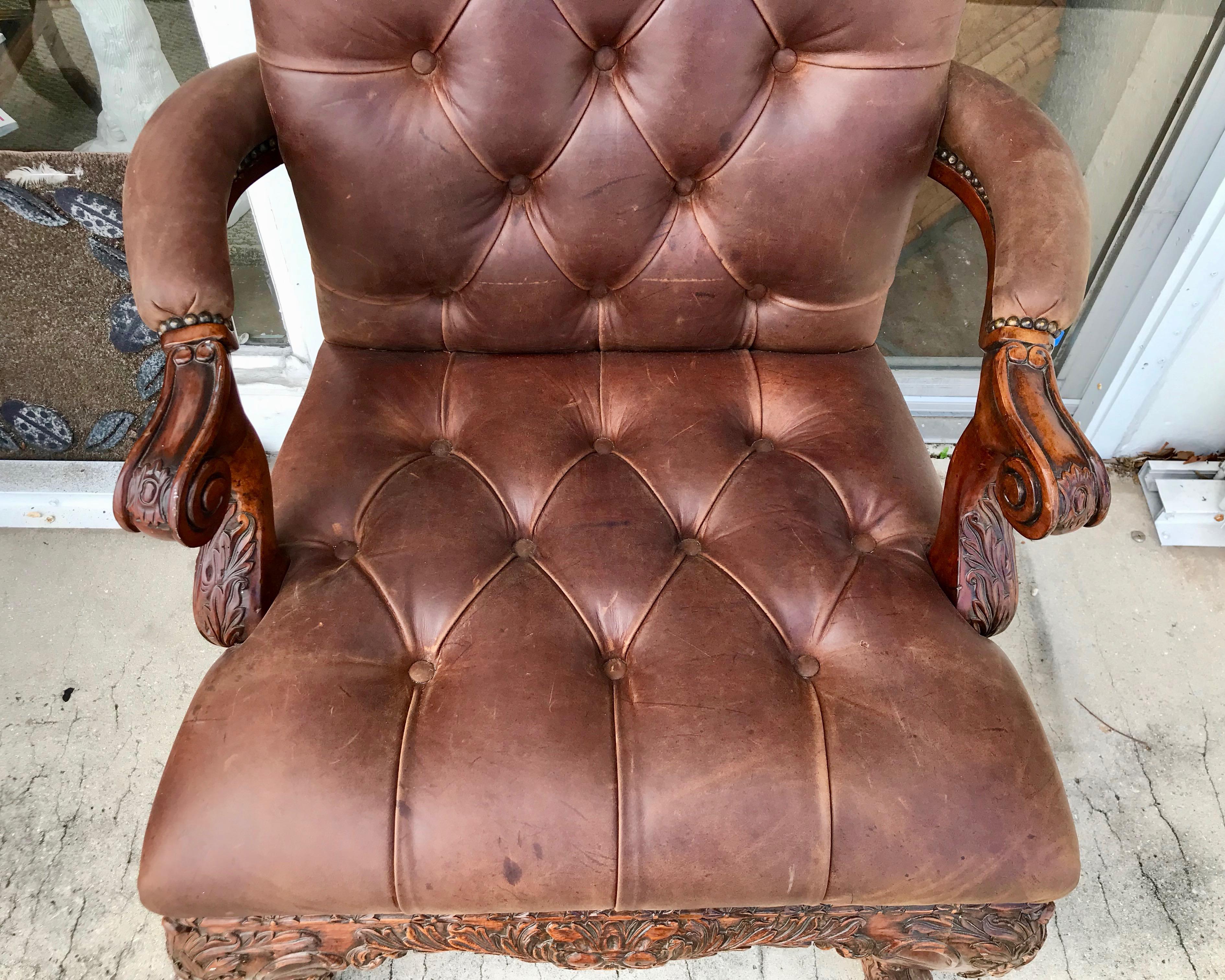 Leather Library Armchair For Sale 3