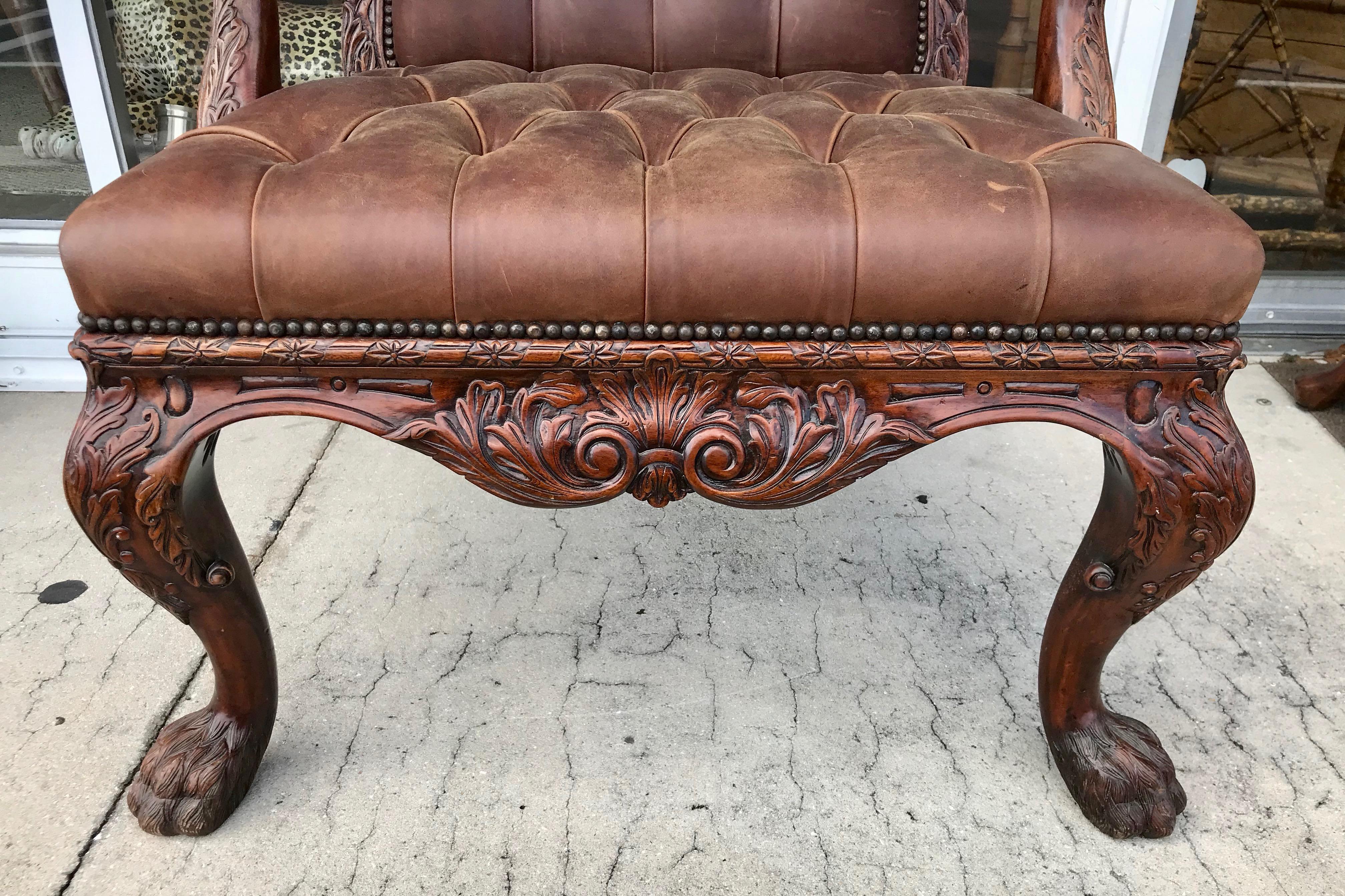 Georgian Leather Library Chair For Sale
