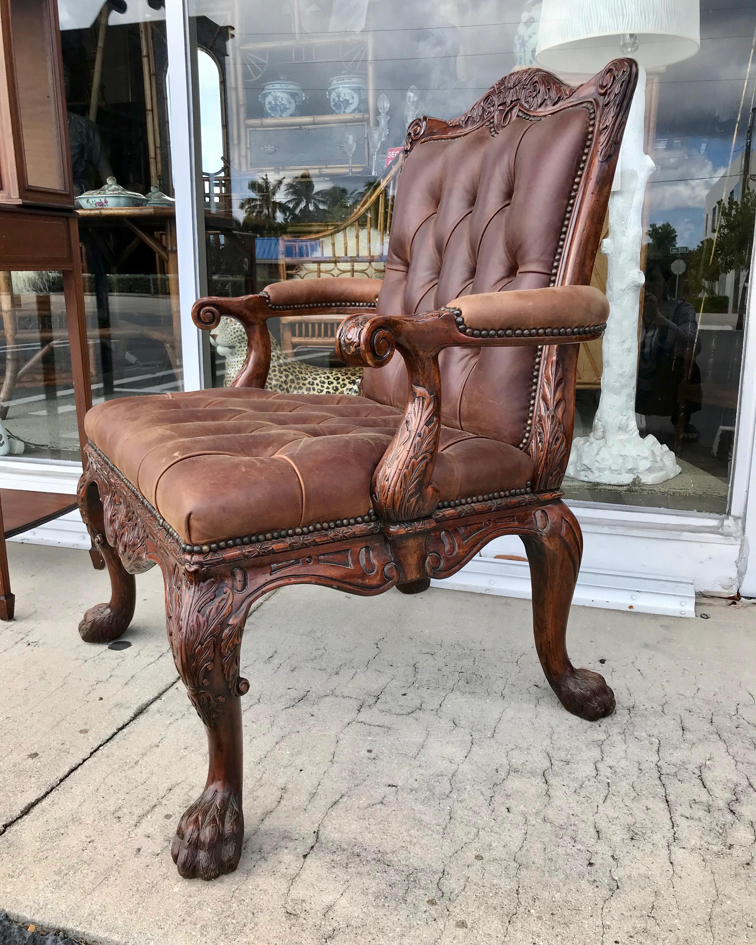 20th Century Leather Library Chair For Sale