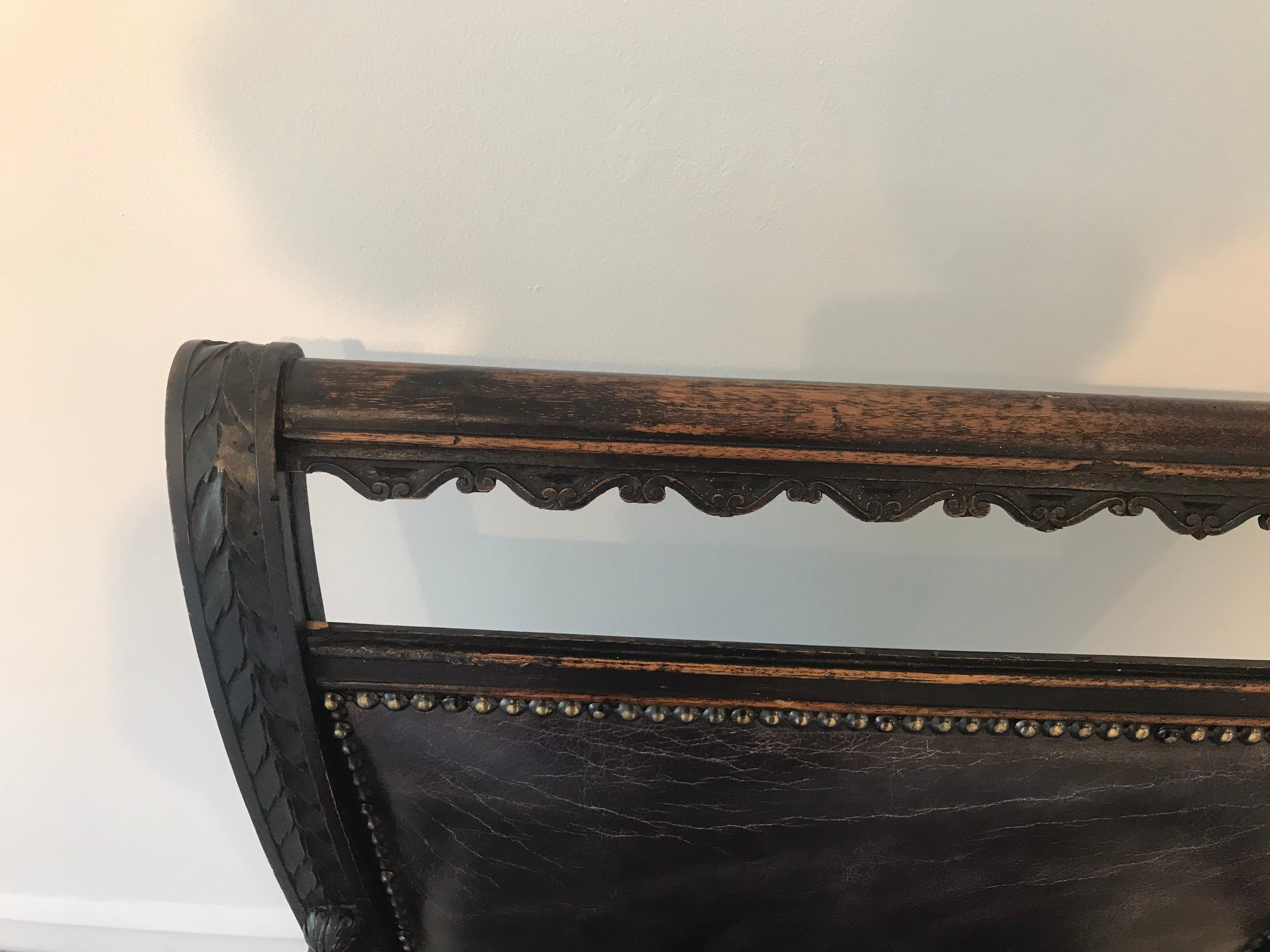 Carved Leather Library/Occasional Chair, Early 20th Century For Sale