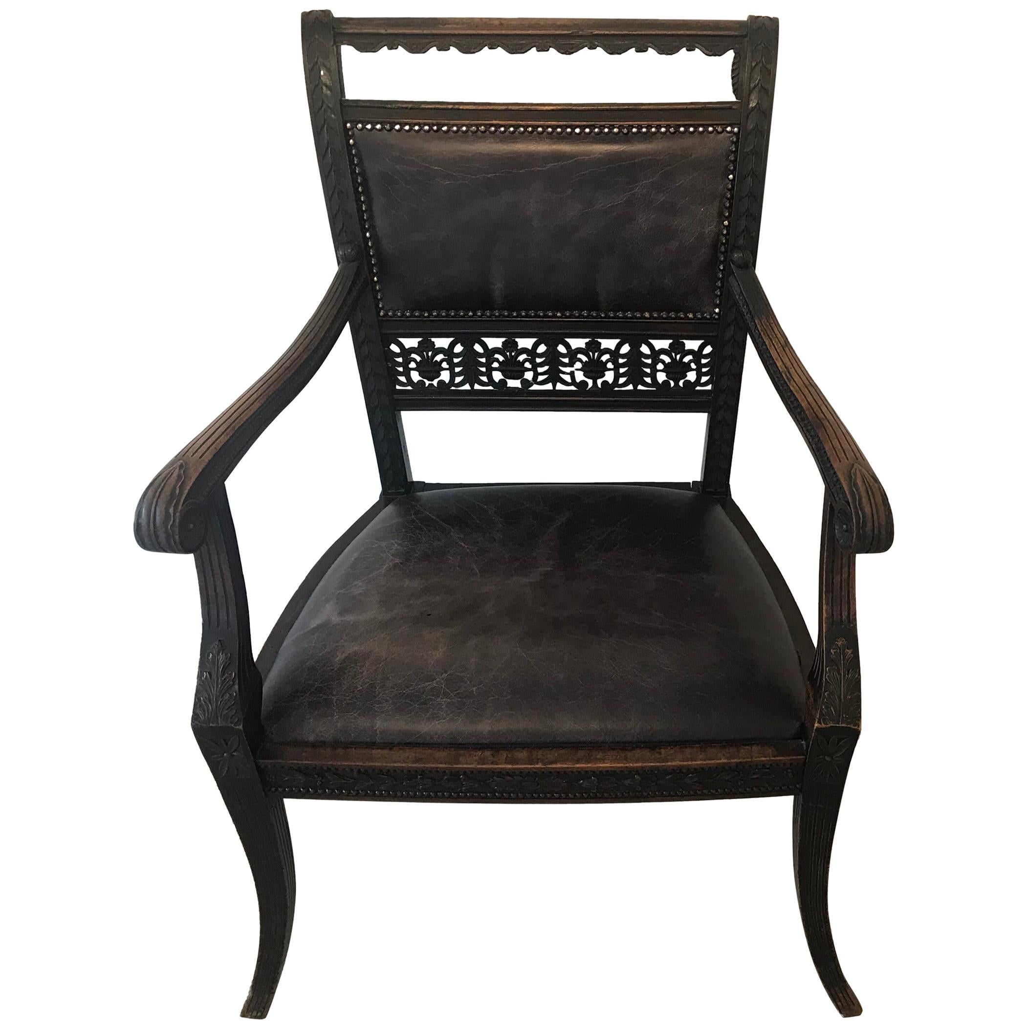 Leather Library/Occasional Chair, Early 20th Century For Sale