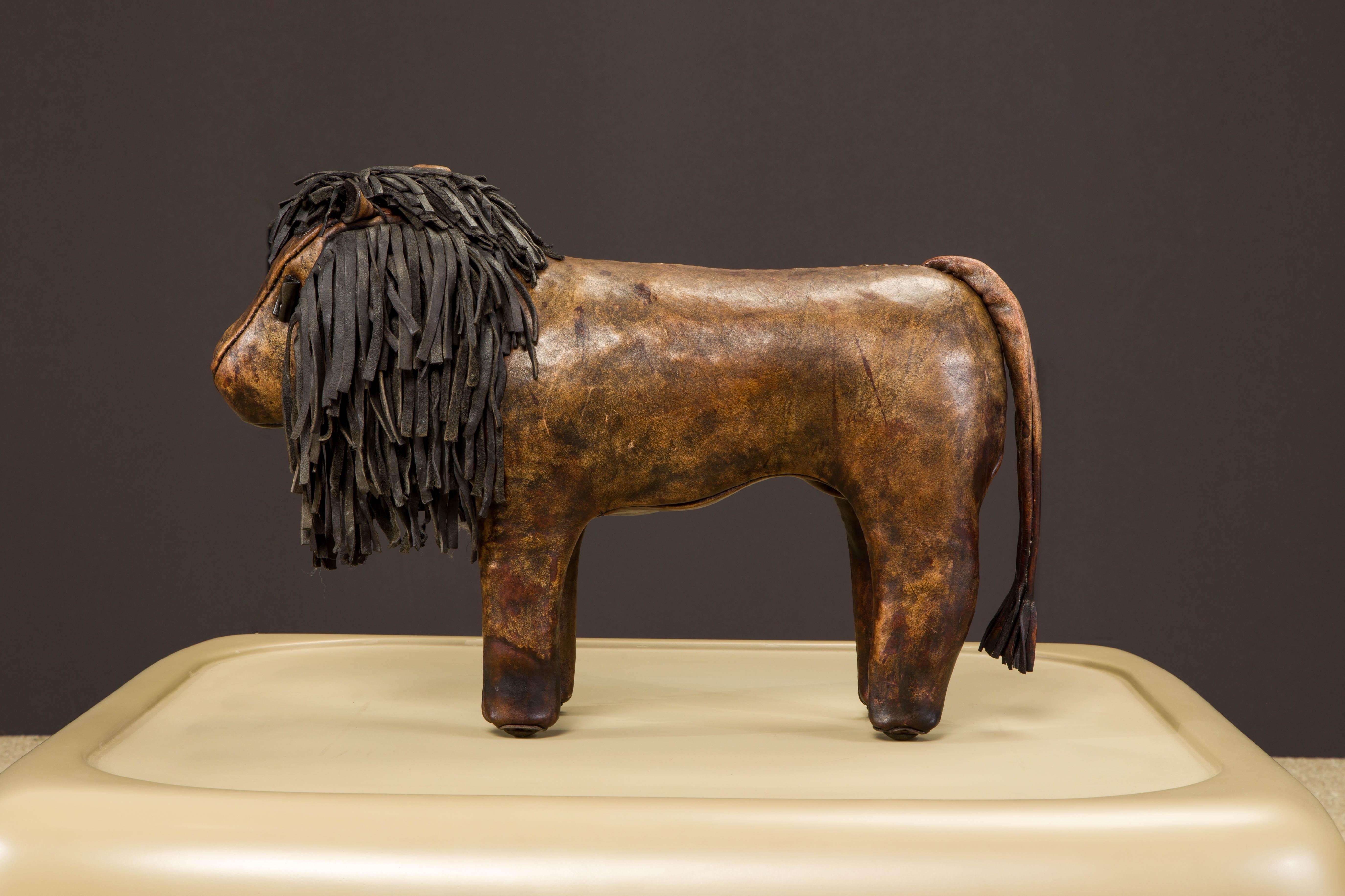 Mid-20th Century Leather Lion Footstool by Dimitri Omersa for Abercrombie & Fitch, 1960s, Signed