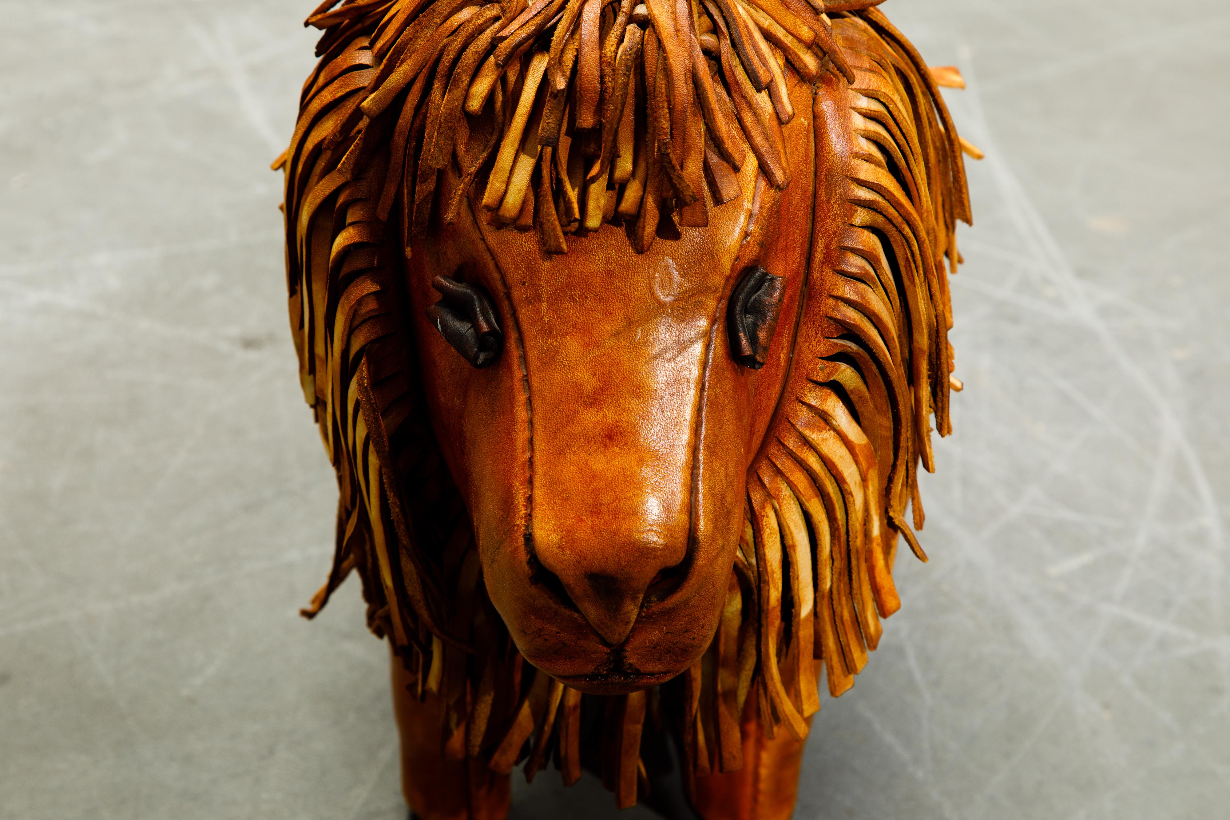 Leather Lion Footstool by Dimitri Omersa for Abercrombie & Fitch, 1970s 3