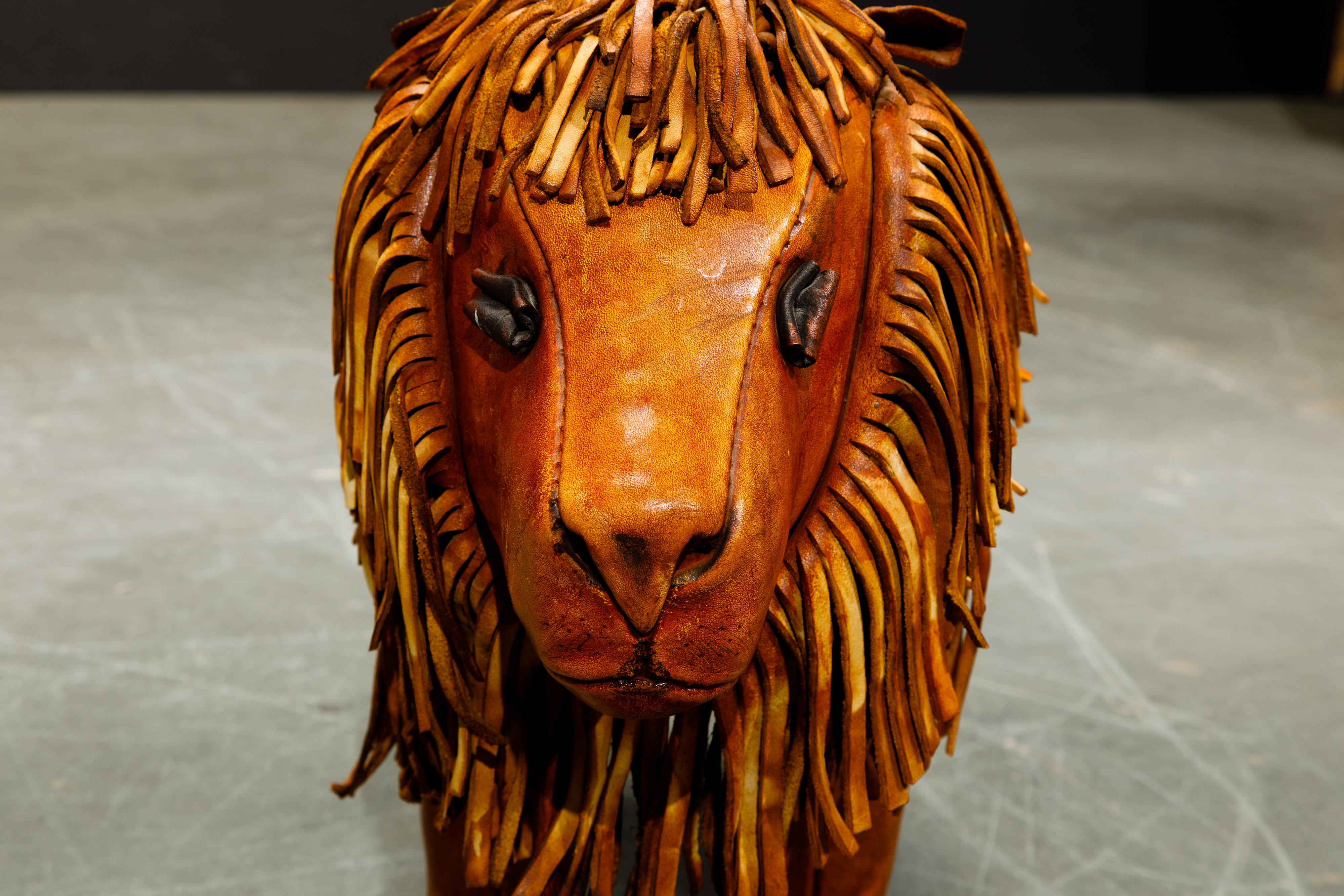 Leather Lion Footstool by Dimitri Omersa for Abercrombie & Fitch, 1970s 4