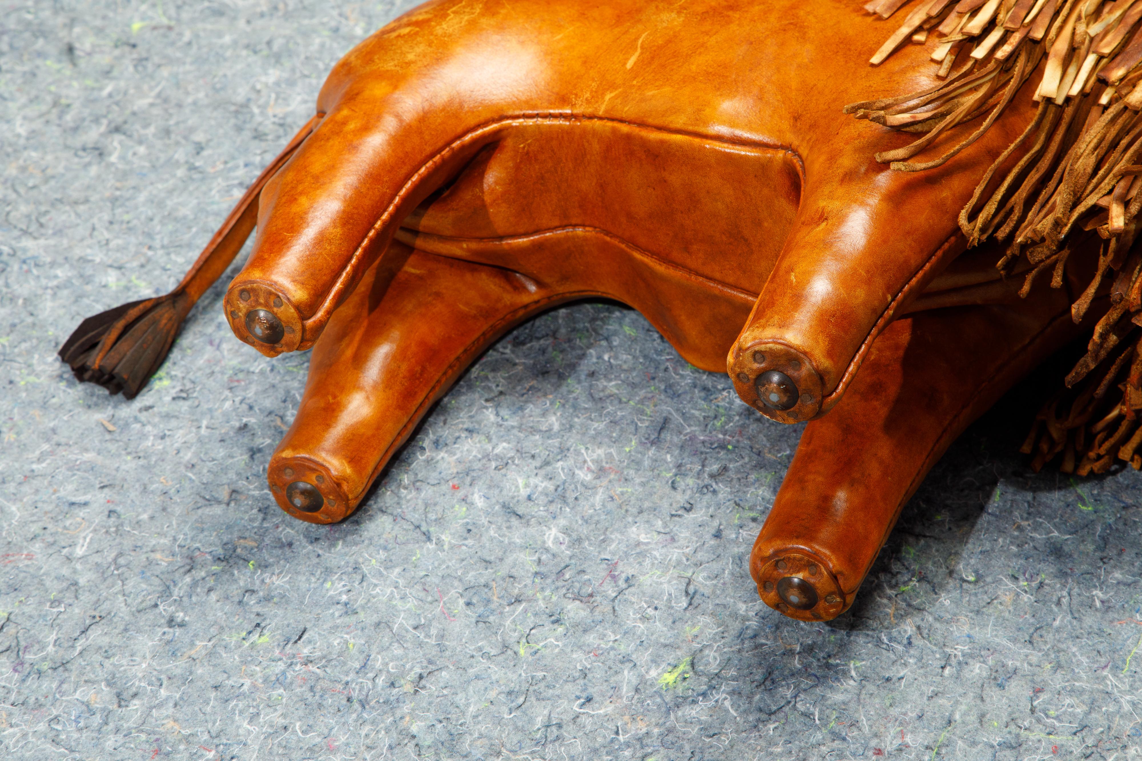 Leather Lion Footstool by Dimitri Omersa for Abercrombie & Fitch, 1970s 5