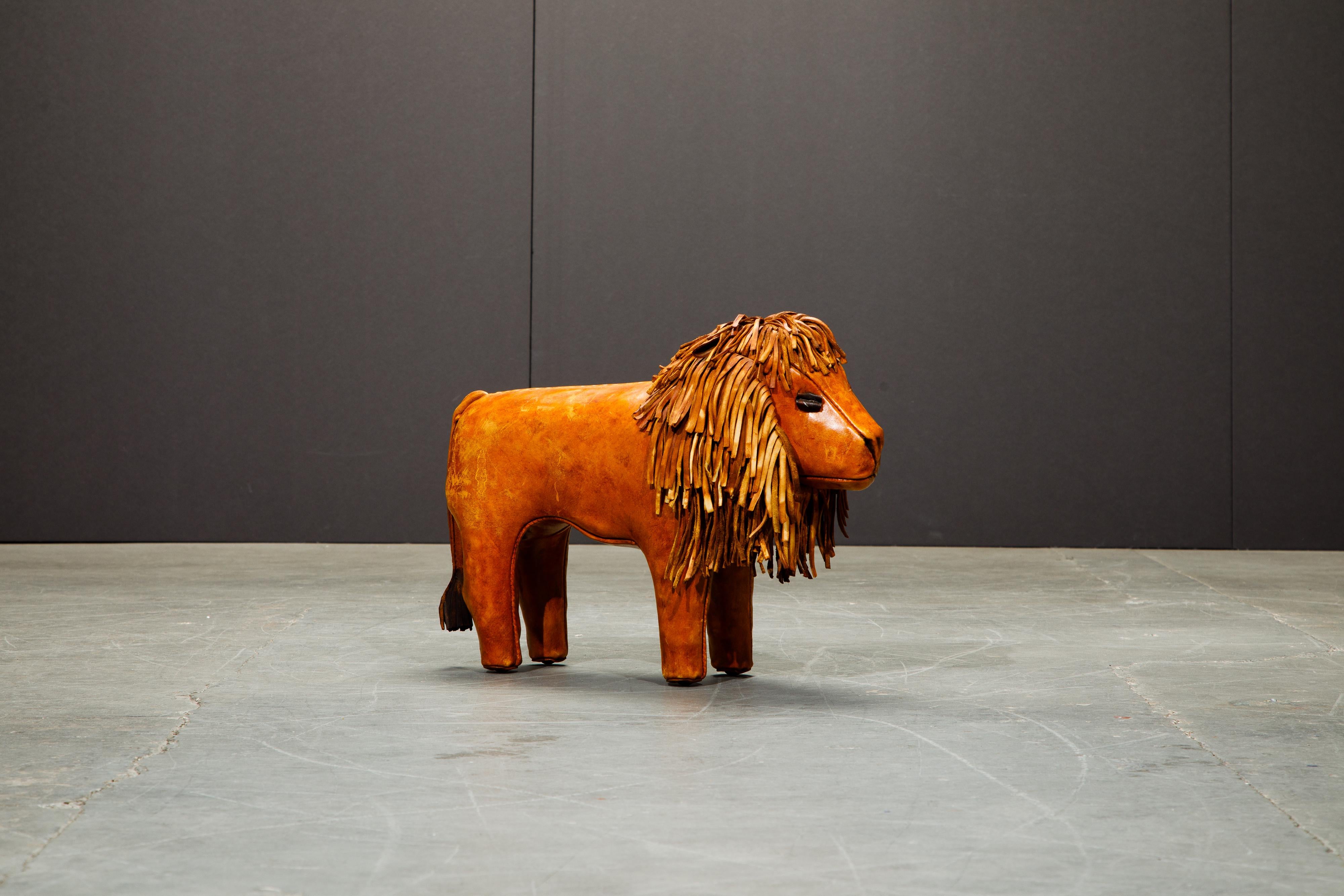Mid-Century Modern Leather Lion Footstool by Dimitri Omersa for Abercrombie & Fitch, 1970s