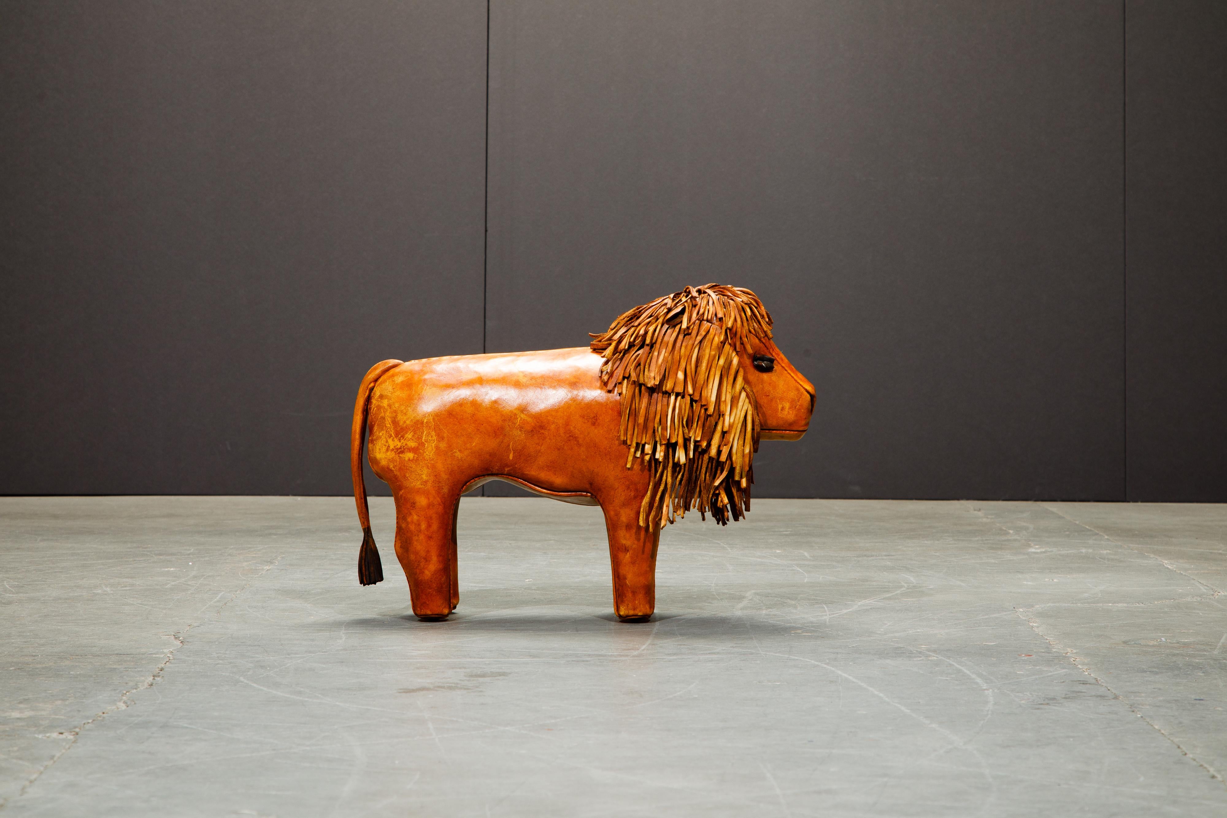 English Leather Lion Footstool by Dimitri Omersa for Abercrombie & Fitch, 1970s