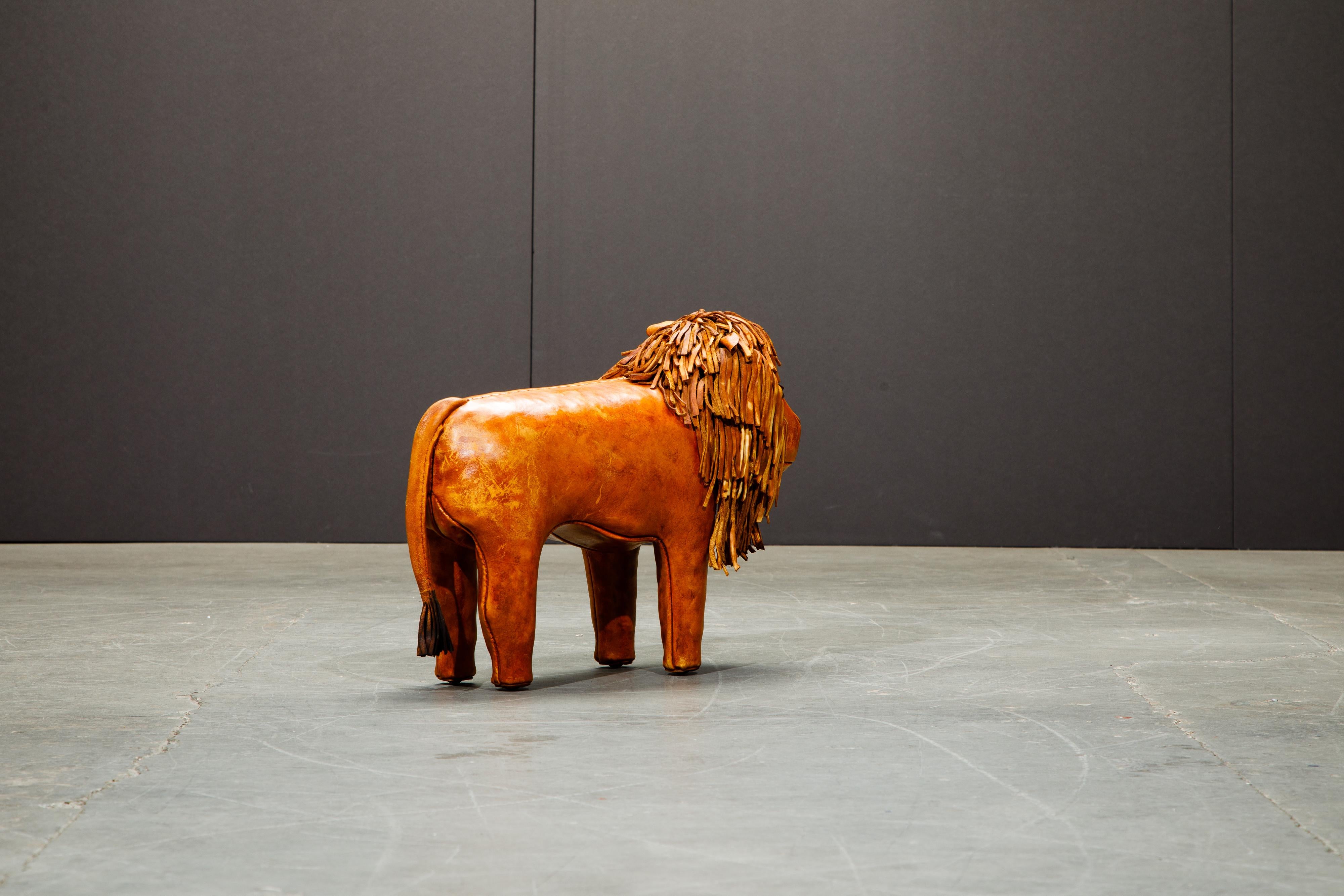 Patinated Leather Lion Footstool by Dimitri Omersa for Abercrombie & Fitch, 1970s
