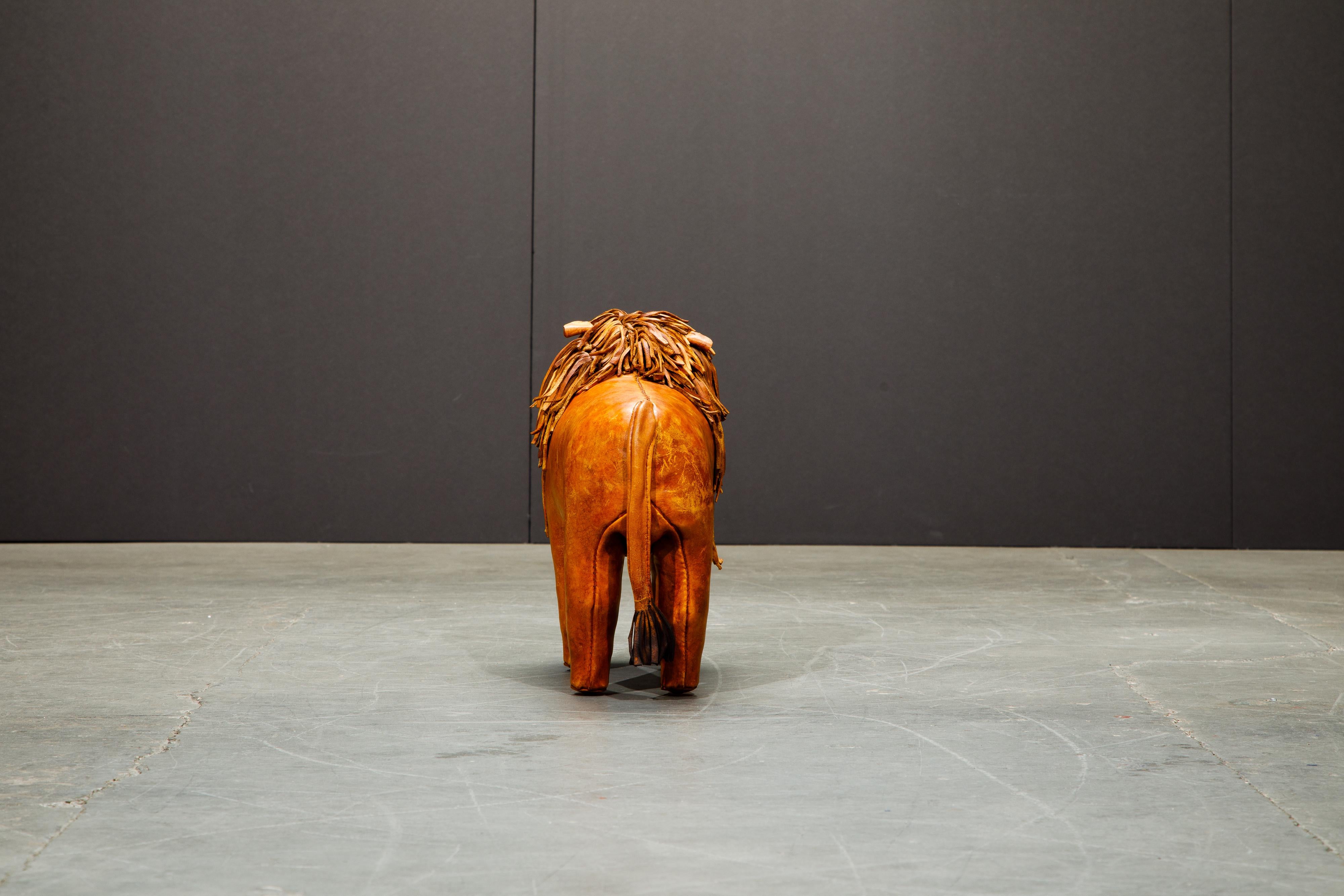 Leather Lion Footstool by Dimitri Omersa for Abercrombie & Fitch, 1970s In Good Condition In Los Angeles, CA