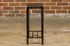 Leather Louis Vuitton Top Small Side Table with Custom Metal Base and Stretchers