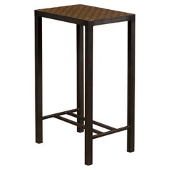 Leather Louis Vuitton Top Small Side Table with Custom Metal Base and Stretchers